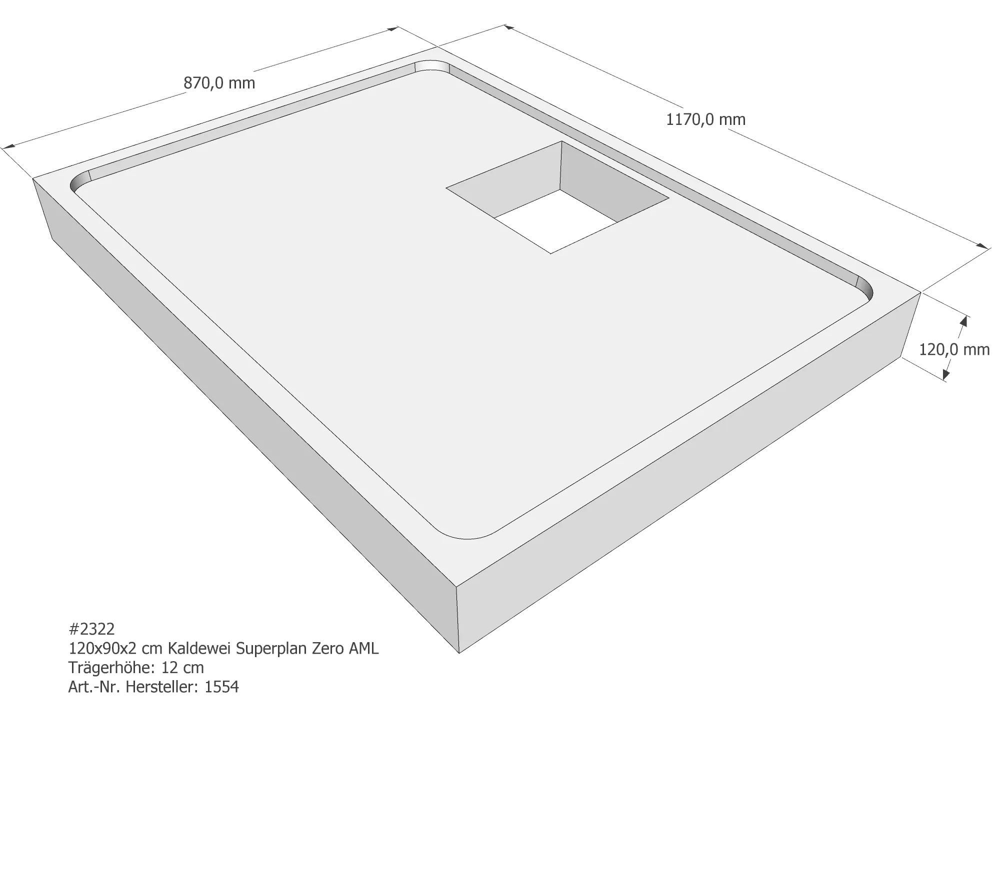 Duschwannenträger für Kaldewei Superplan Zero 120 × 90 × 2 cm Breite: 90 cm / Länge: 120 cm