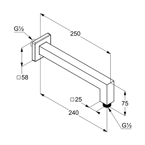 AQA WandBrausearm 250 mm eckige Ausführung chrom AQA WandBrausearm 250 mm eckige Ausführung chrom