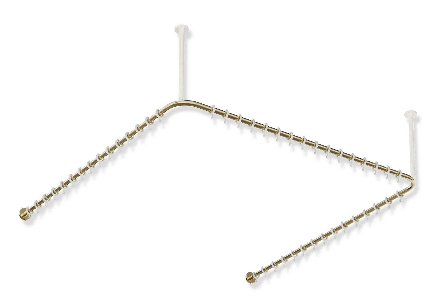 Vorhangstange des Systems 900, Edelstahl, PVD, Achsmaß 1487 x 1475 x 1487 mm, kürzbar, D: 25 mm, mit 46 Vorhangringen aus POM, in Farbe CK (Messing glänzend)