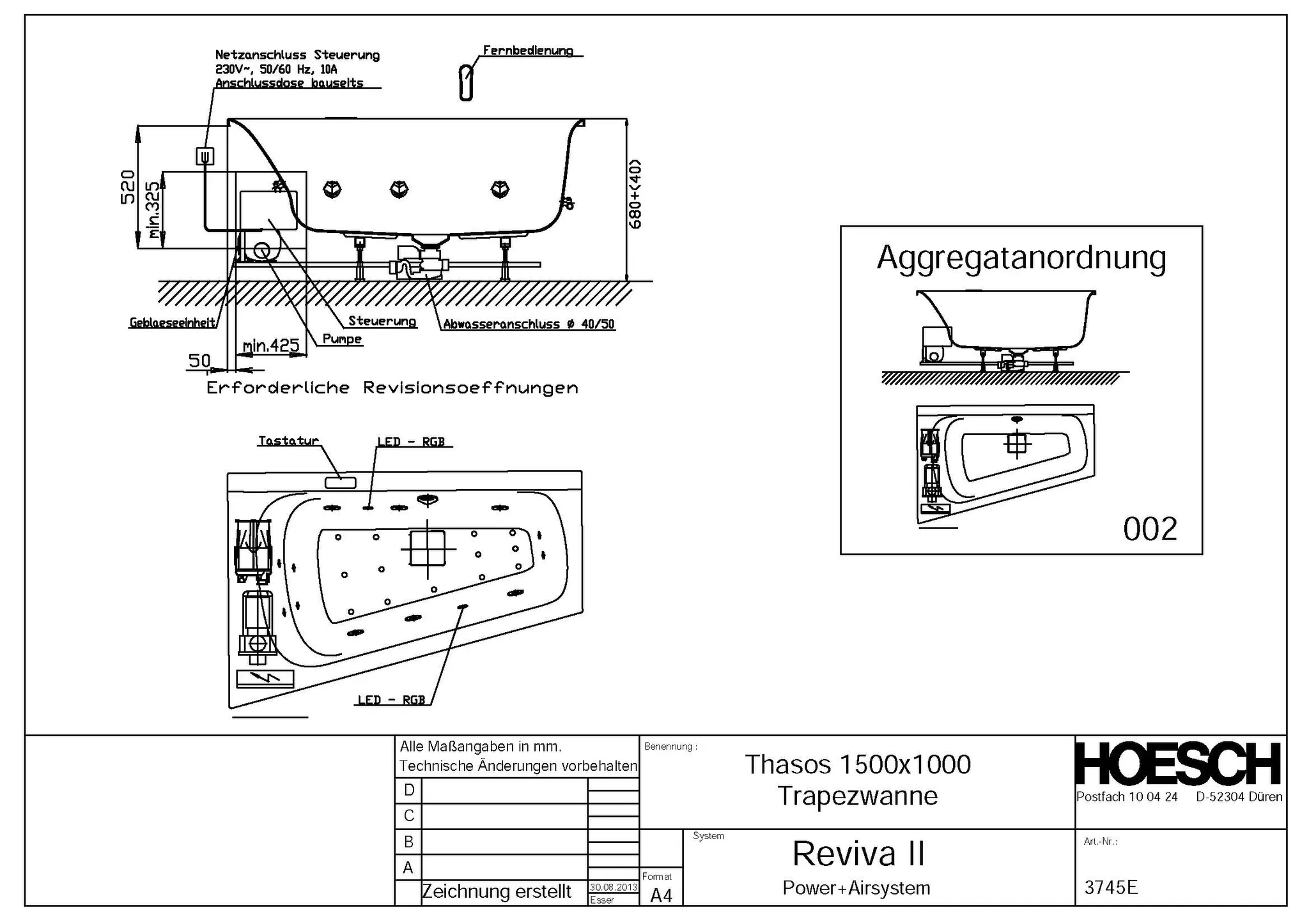 Hoesch Whirlwanne Thasos Trapez 1500x1000 links, Reviva II Power+Air, weiß/verchromt, Motor links Hoesch Whirlwanne Thasos Trapez 1500x1000 links, Reviva II Power+Air, weiß/verchromt, Motor links