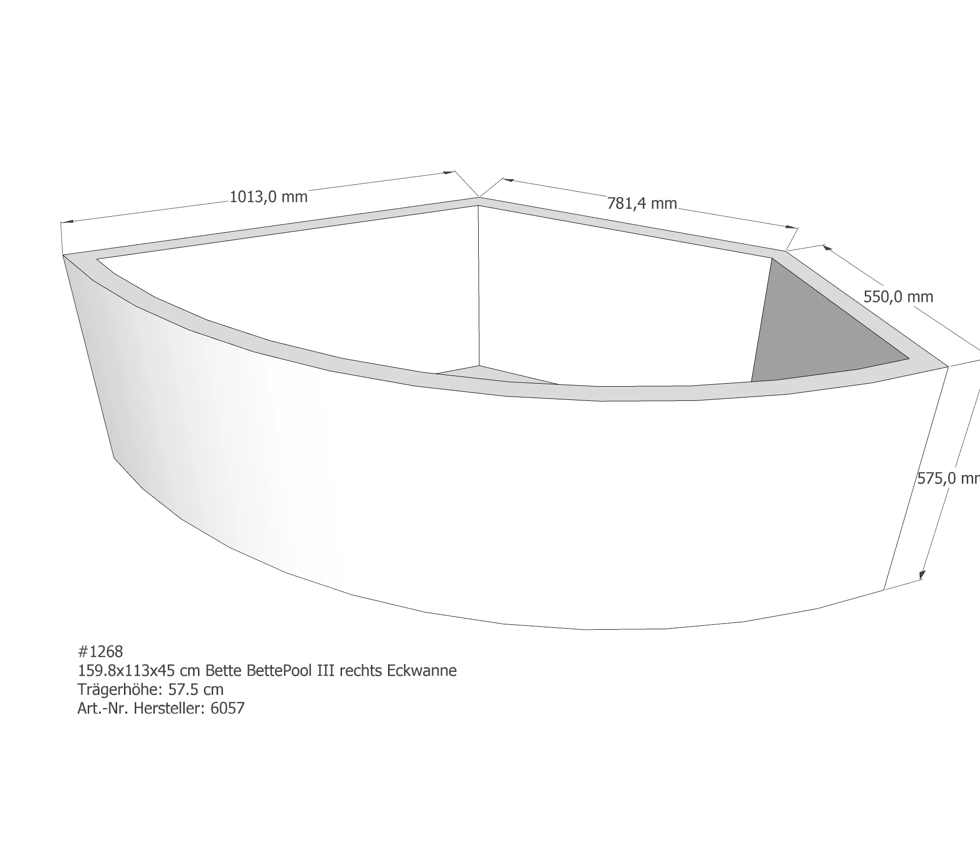 Badewannenträger für Bette Pool III rechts rechts 159,8 × 113 × 45 cm Badewannenträger für Bette Pool III rechts rechts 159,8 × 113 × 45 cm