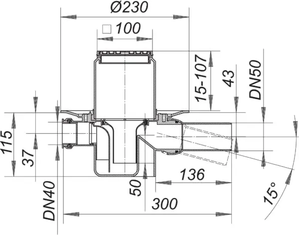 Bodenablauf 46 SE, Zulauf DN 40, DN 50, 100 x 100 mm Bodenablauf 46 SE, Zulauf DN 40, DN 50, 100 x 100 mm