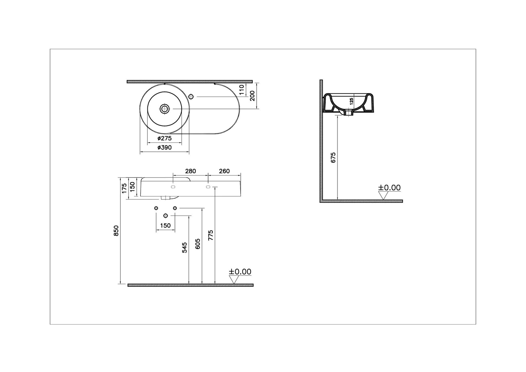 Liquid asymmetrischer Waschtisch 80 cm Becken links mit Hahnloch ohne Überlaufloch Weiß Hochglanz mit Oberflächenveredelung Clean