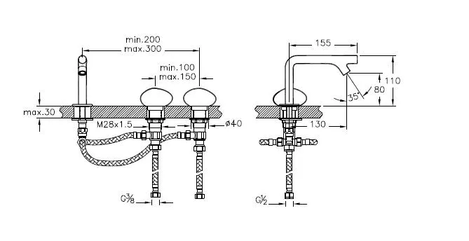 VitrA Istanbul Zweigriff-Waschtischarmatur Dreilochmontage Ausladung 13 cm Chrom