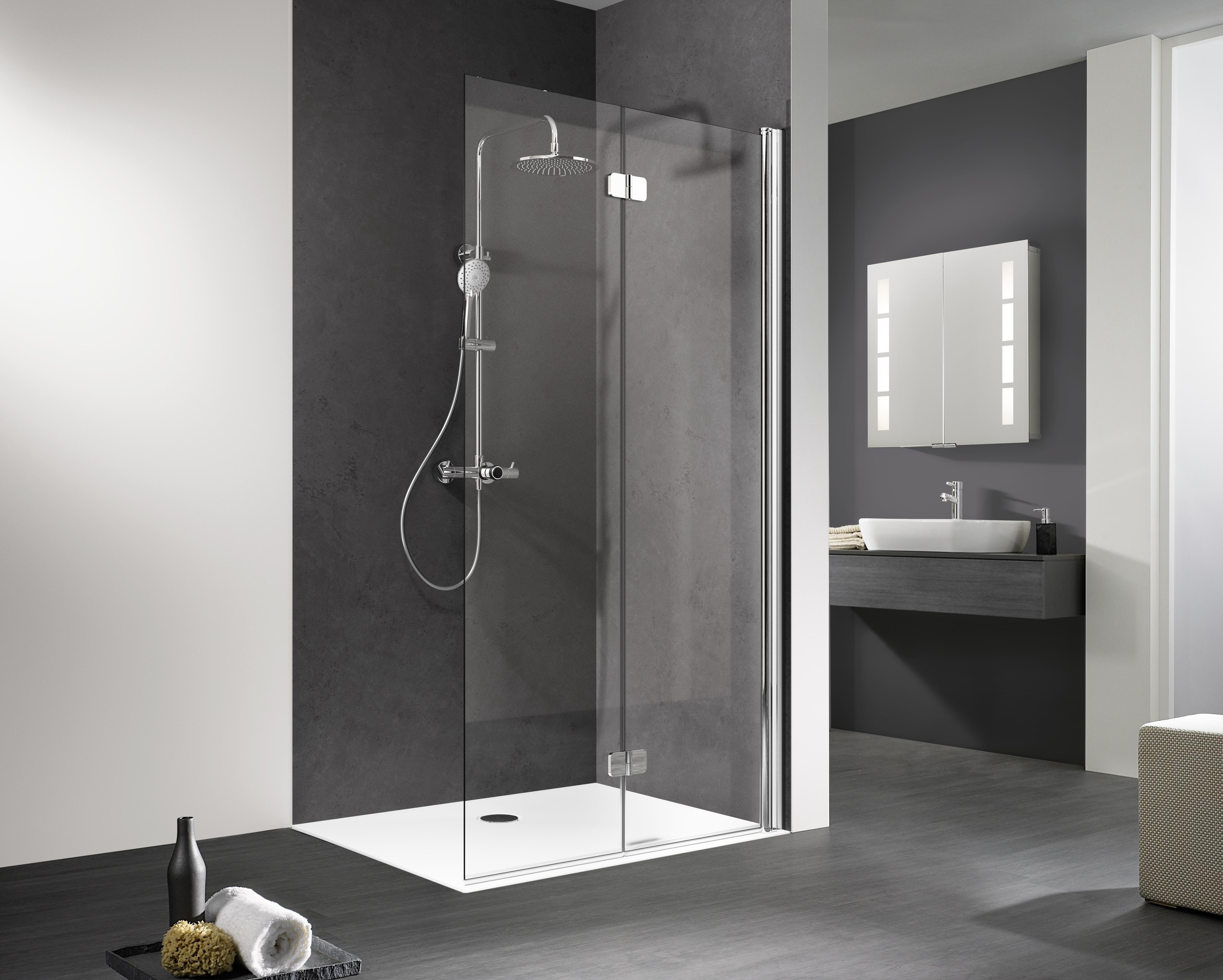 HSK teilgerahmte Walk-In-Duschkabine Drehfalttür pendelbar „Exklusiv 2.0“ Glas Mattierung mittig (65 cm), Profile Alu Silber-matt, Scharniere Premium Softcube, B: 1000 mm H: 2000 mm HSK teilgerahmte Walk-In-Duschkabine Drehfalttür pendelbar „Exklusiv 2.0“ Glas Mattierung mittig (65 cm), Profile Alu Silber-matt, Scharniere Premium Softcube, B: 1000 mm H: 2000 mm