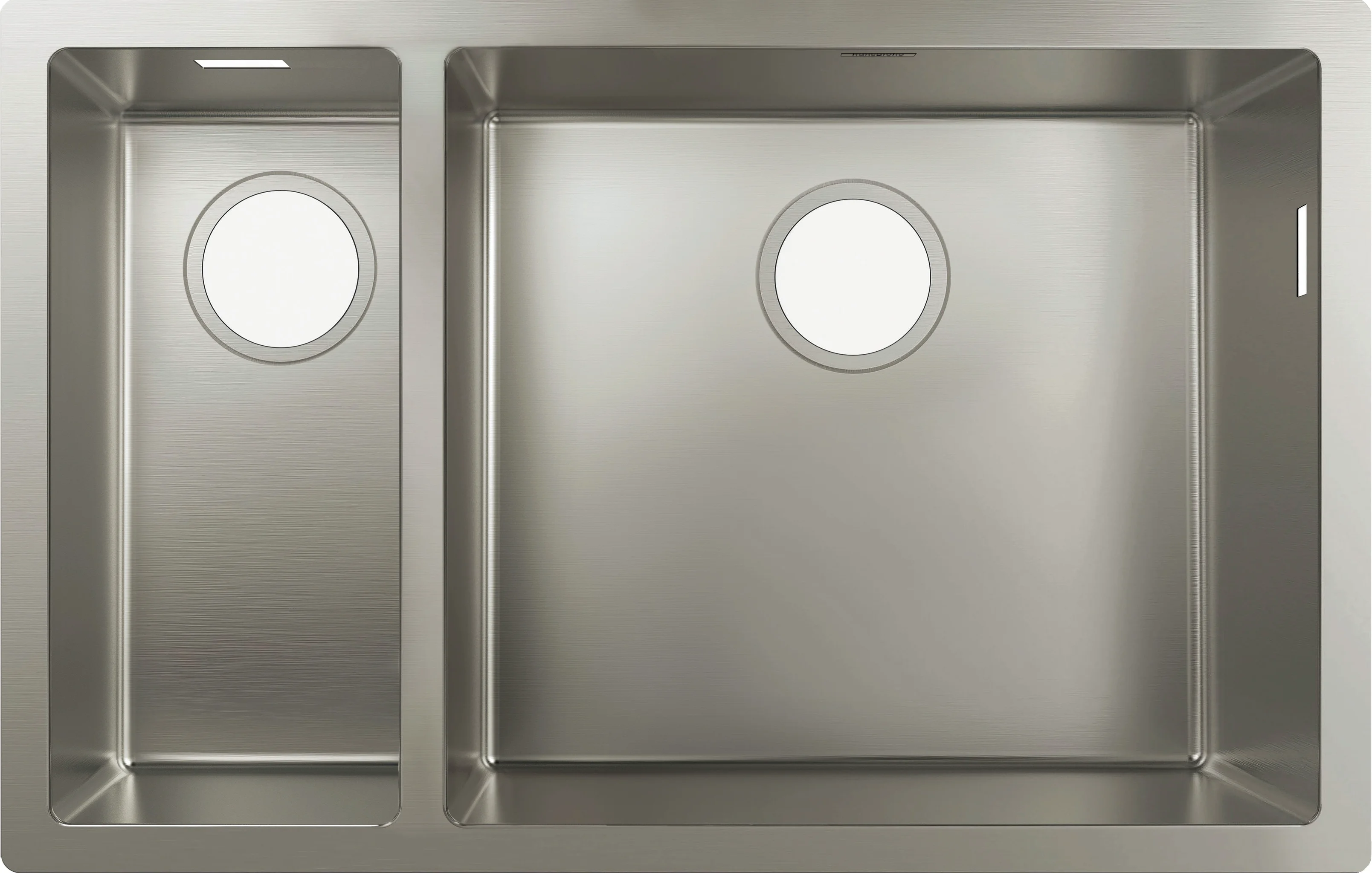 Hansgrohe S71 Unterbauspüle Edelstahl, 180x450 mm, 1 Hauptbecken + 1 Zusatzbecken, flach aufliegend oder flächenbündig