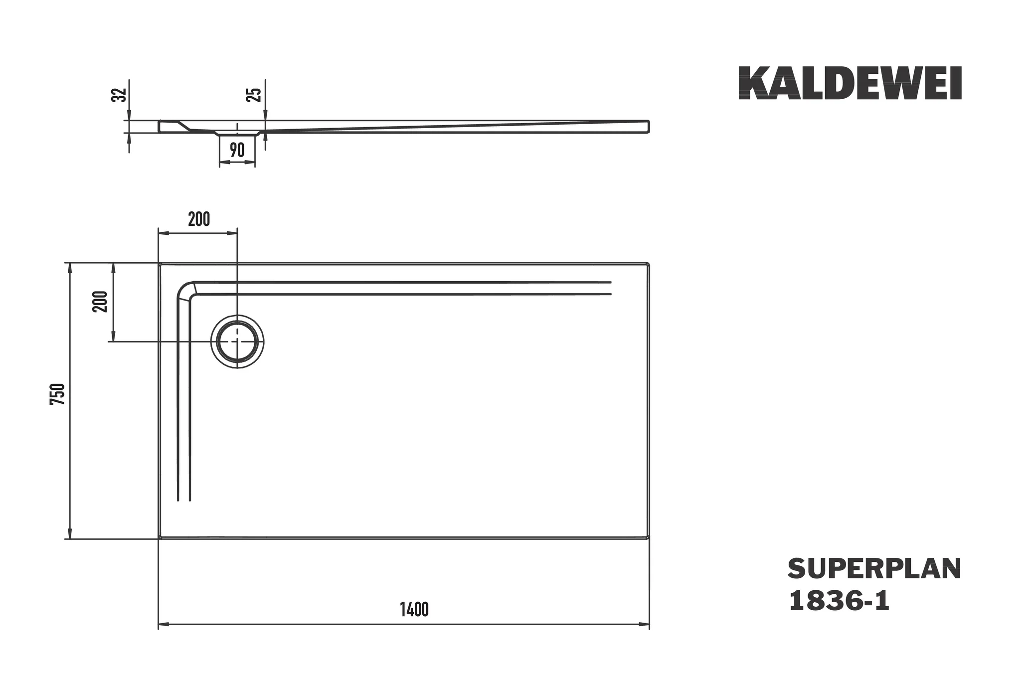 Kaldewei SUPERPLAN Duschfläche, 750x1400 mm, warm grey 85, Secure Plus, bodeneben, Eckablauf Kaldewei SUPERPLAN Duschfläche, 750x1400 mm, warm grey 85, Secure Plus, bodeneben, Eckablauf