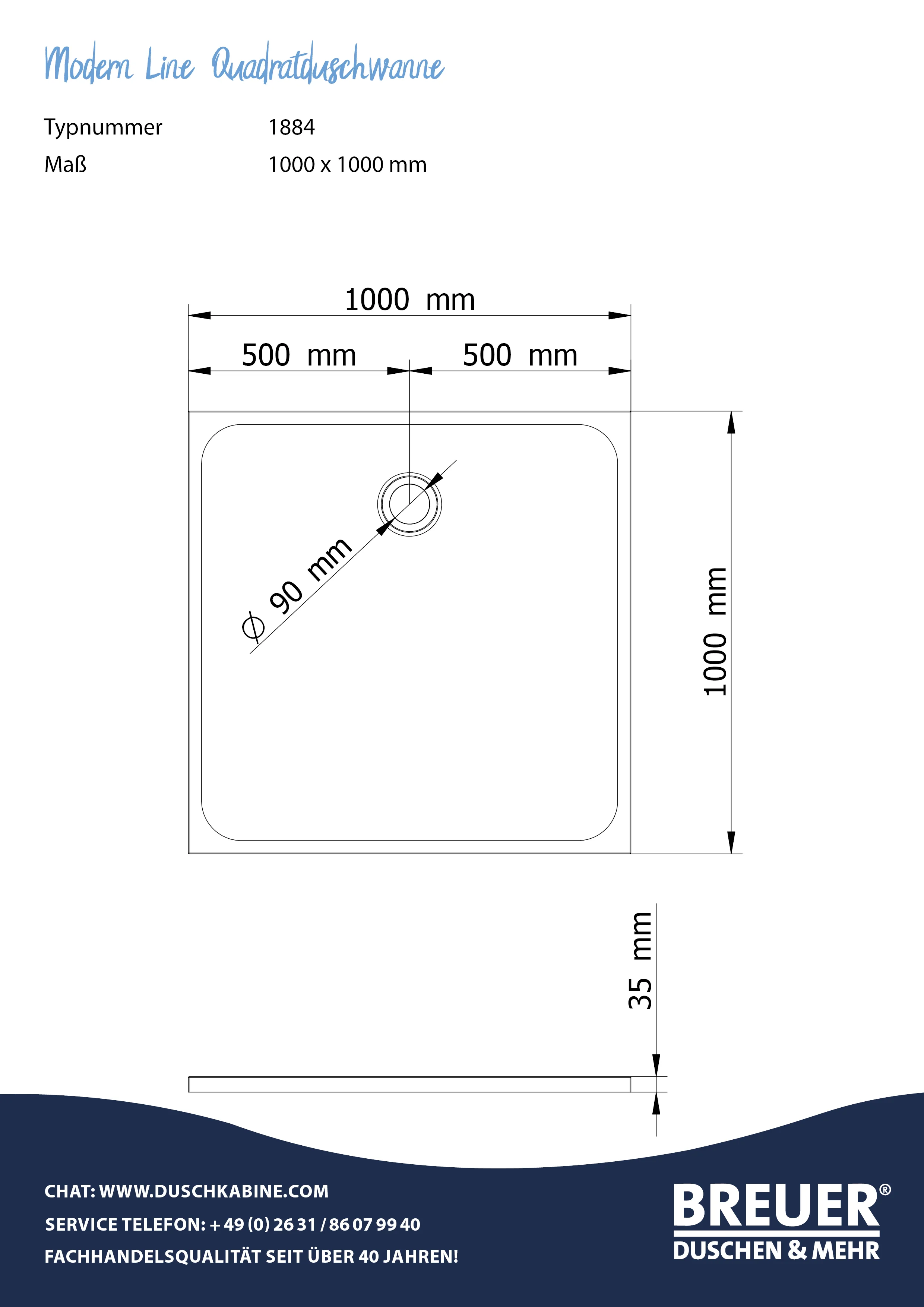 Breuer QUICK 72 Modern Line Quadratduschwanne, weiß, 1000 x 1000 mm, Höhe 35 cm Breuer QUICK 72 Modern Line Quadratduschwanne, weiß, 1000 x 1000 mm, Höhe 35 cm