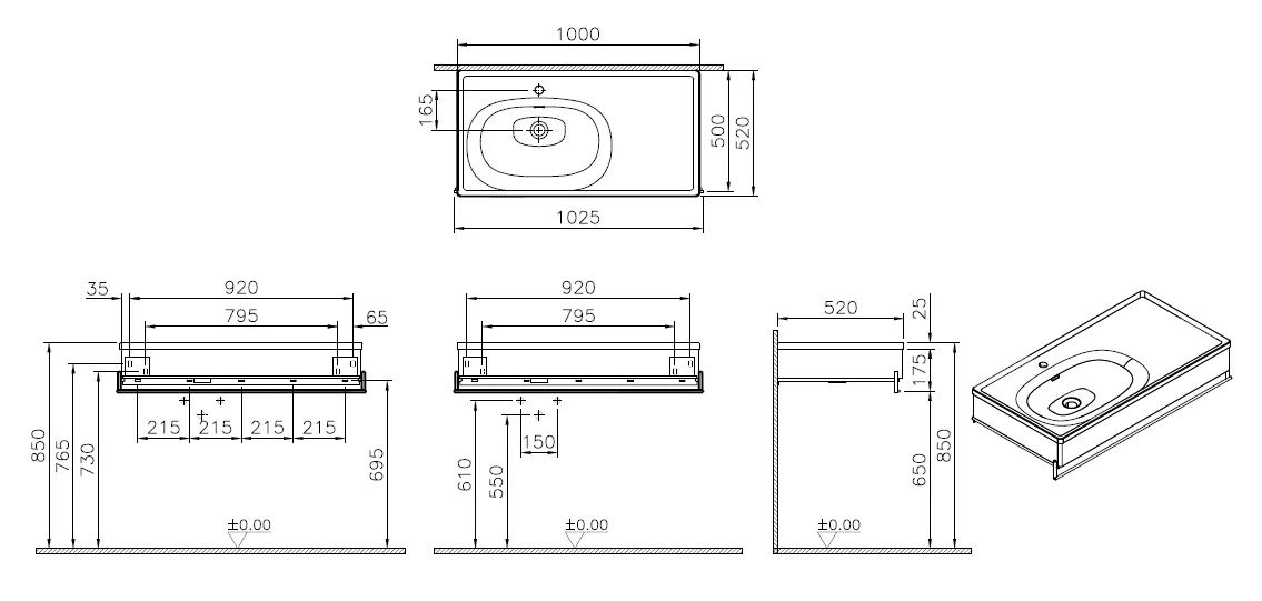 Equal Set Waschtisch asymmetrisch 103 cm mit Holzblende und Handtuchhalter Schwarz-Eiche