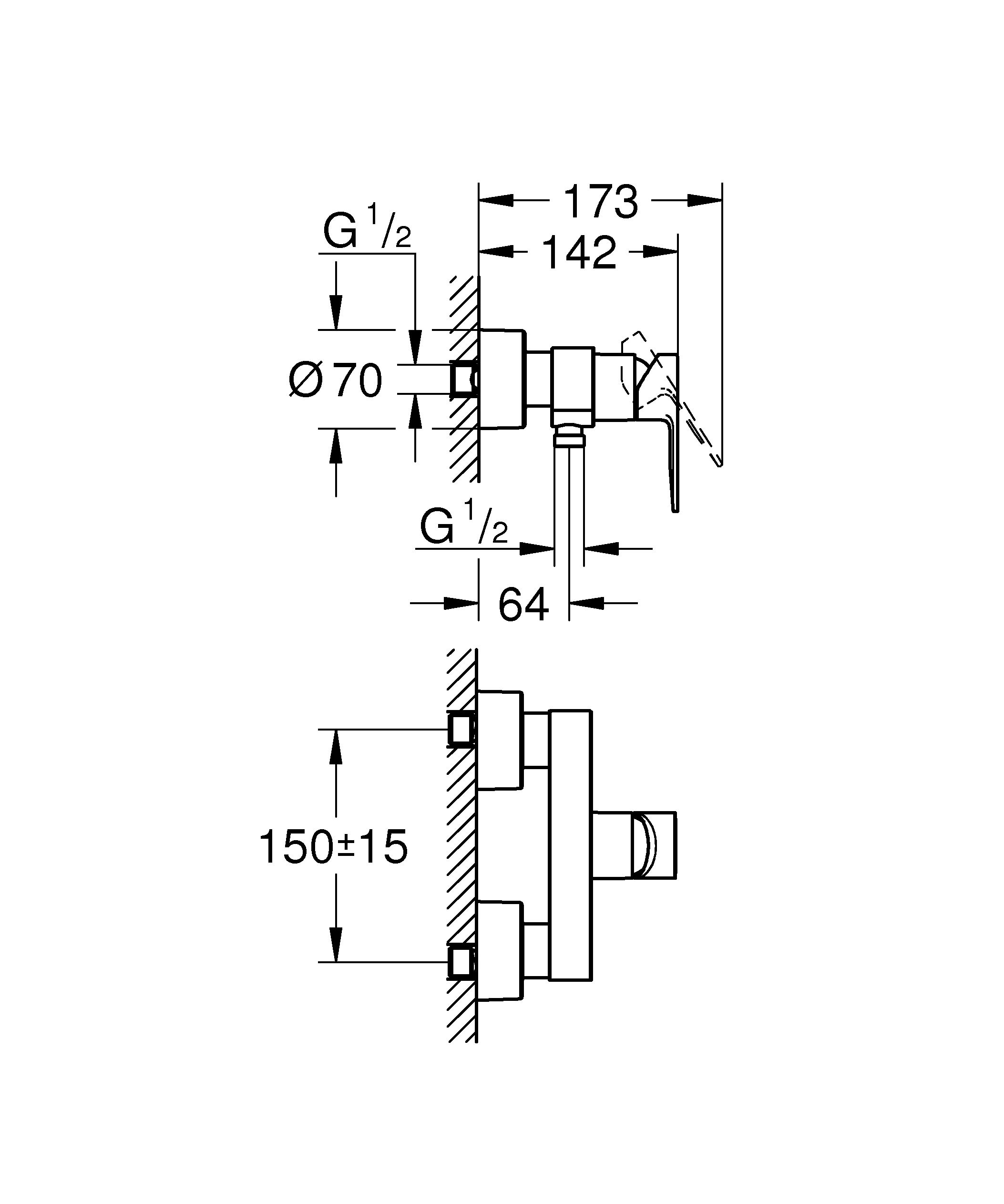 Einhand-Brausebatterie Lineare 33865_1, Wandmontage, mit Temperaturbegrenzer, chrom