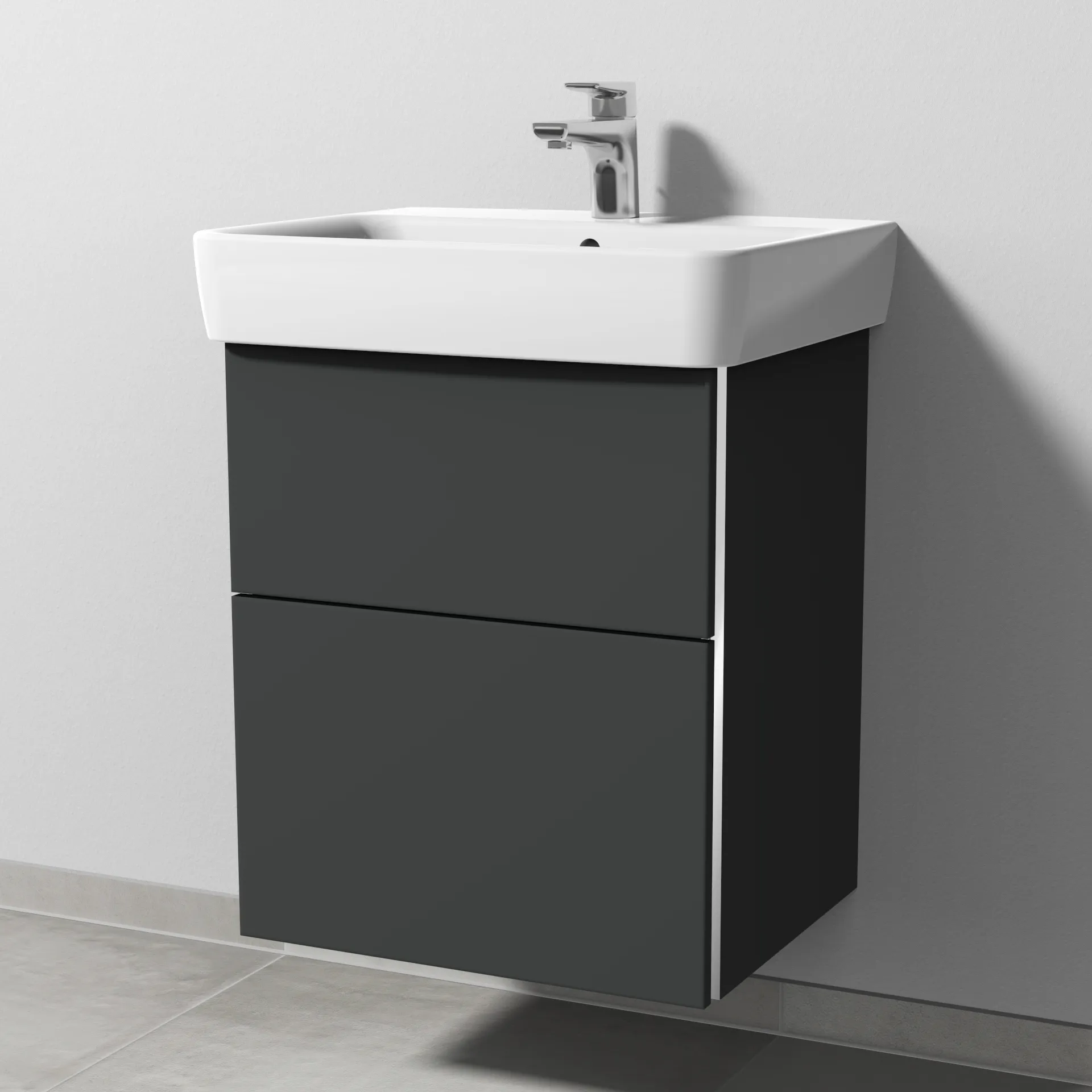 Sanipa Waschtischunterschrank „3way“ passend zu Keramik-Waschtische Renova Plan von Geberit 490 × 588 × 407 mm in Graphit (matt), Becken mittig