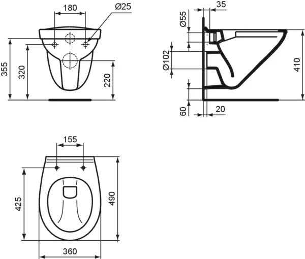 Ideal Standard Eurovit Wandtiefspül-WC spülrandlos, horizontaler Ablauf, weiß Ideal Standard Eurovit Wandtiefspül-WC spülrandlos, horizontaler Ablauf, weiß
