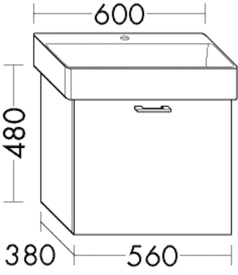Waschtischunterschrank Sys30 von burgbad – 1 Auszug, 380 x 560 x 480 mm, Tiefe 260 mm