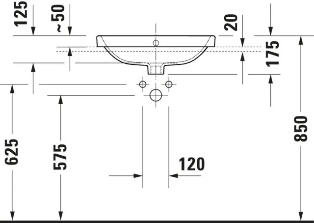 Einbauwaschtisch „No.1“, mit Überlauf, Hahnlochposition mittig