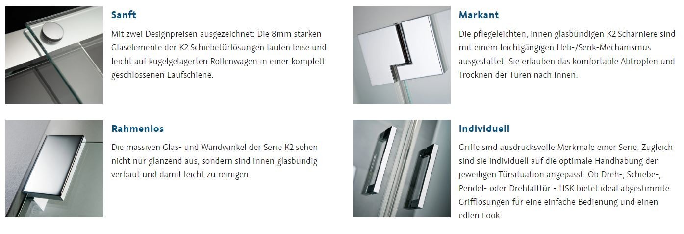 HSK Eckeinstieg Schiebetür 4-teilig „K2“ Glas Klar hell