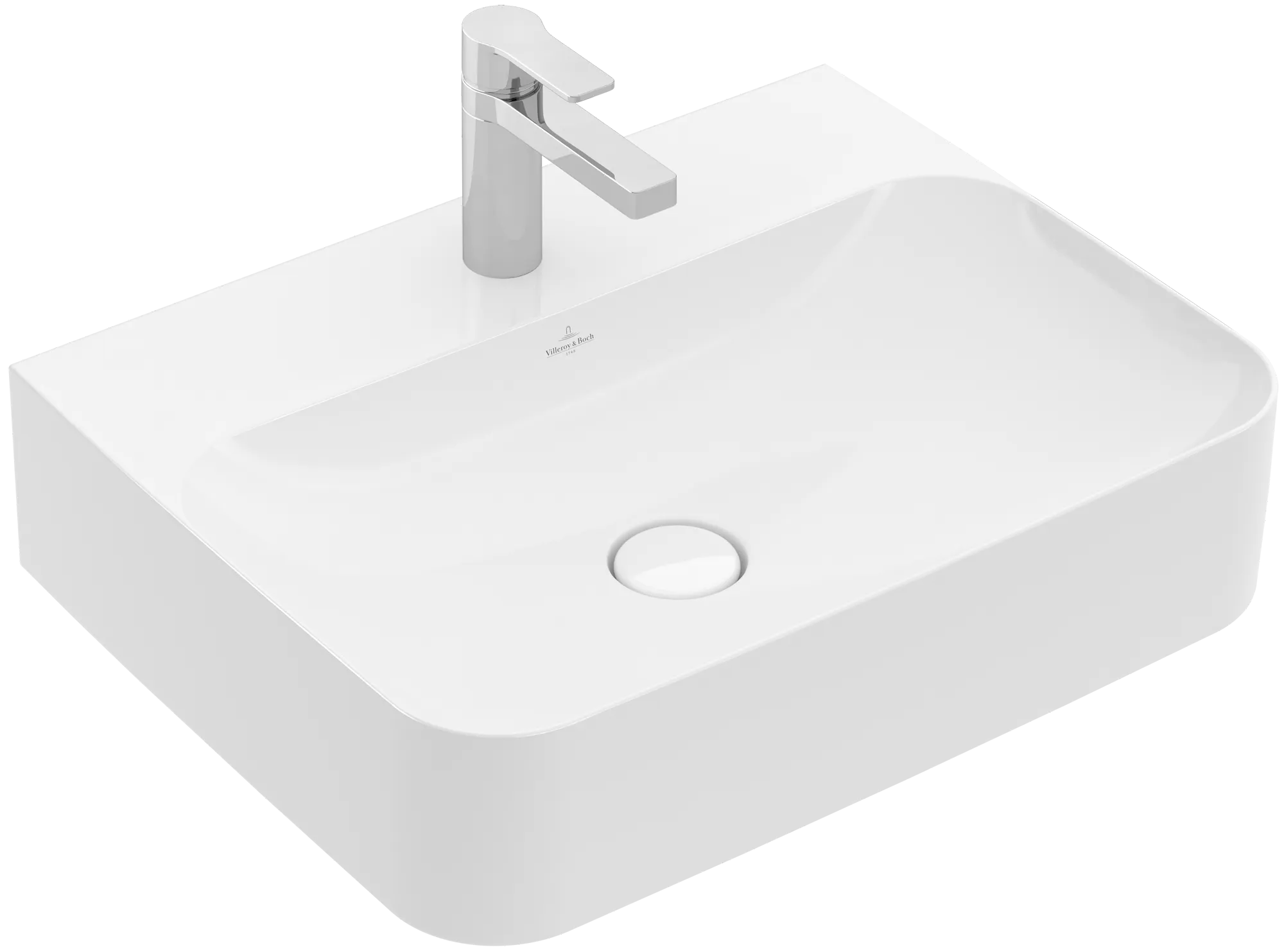 Villeroy & Boch Wandwaschtisch aus TitanCeram „Finion“ 600 × 470 × 164 mm, mit Hahnlochbohrung, Hahnlochposition mittig in Weiß Alpin, mit CeramicPlus Villeroy & Boch Wandwaschtisch aus TitanCeram „Finion“ 600 × 470 × 164 mm, mit Hahnlochbohrung, Hahnlochposition mittig in Weiß Alpin, mit CeramicPlus