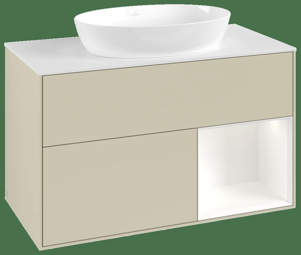 Villeroy & Boch Finion Waschbeckenunterschrank FA2, 1000 x 603 x 501 mm, Silk Grey Matt Lacquer / White Matt Lacquer / Glass White Matt