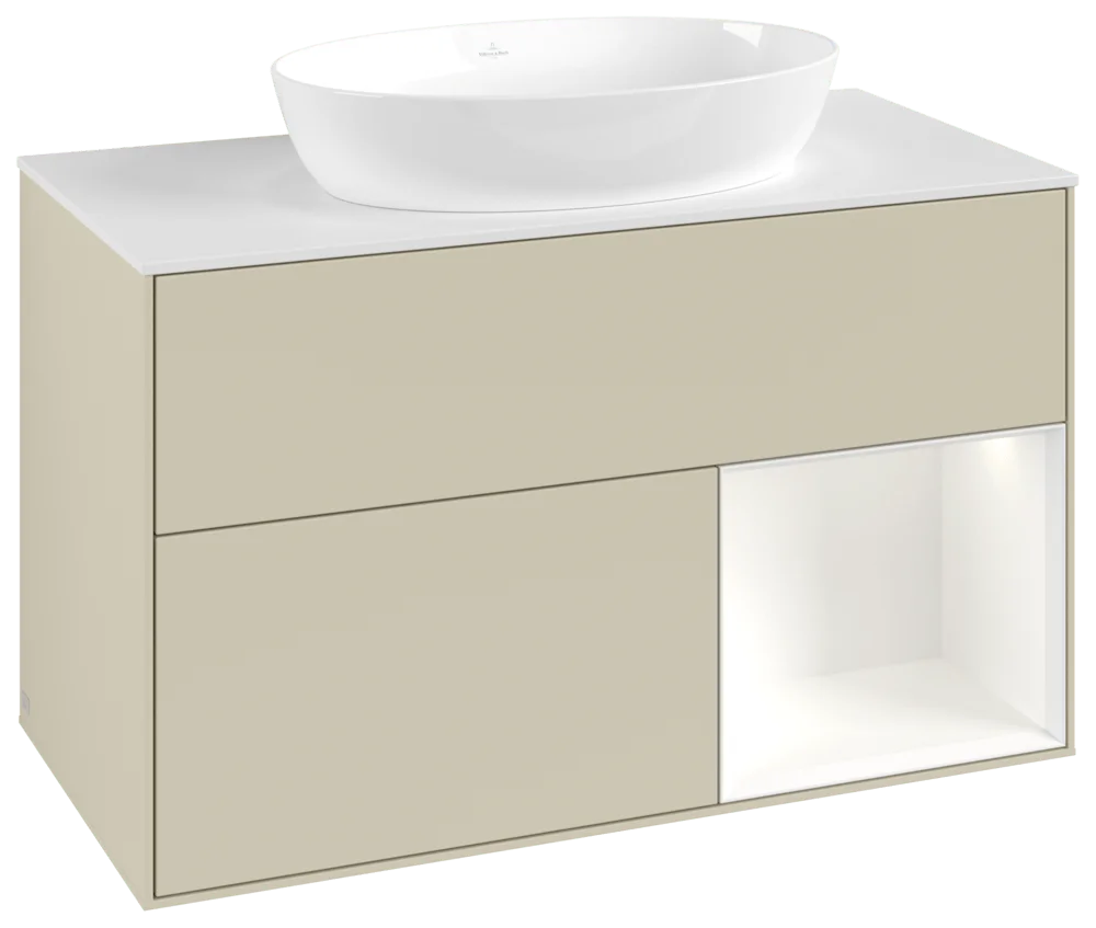 Villeroy & Boch Finion Waschbeckenunterschrank FA2, 1000 x 603 x 501 mm, Silk Grey Matt Lacquer / White Matt Lacquer / Glass White Matt Villeroy & Boch Finion Waschbeckenunterschrank FA2, 1000 x 603 x 501 mm, Silk Grey Matt Lacquer / White Matt Lacquer / Glass White Matt