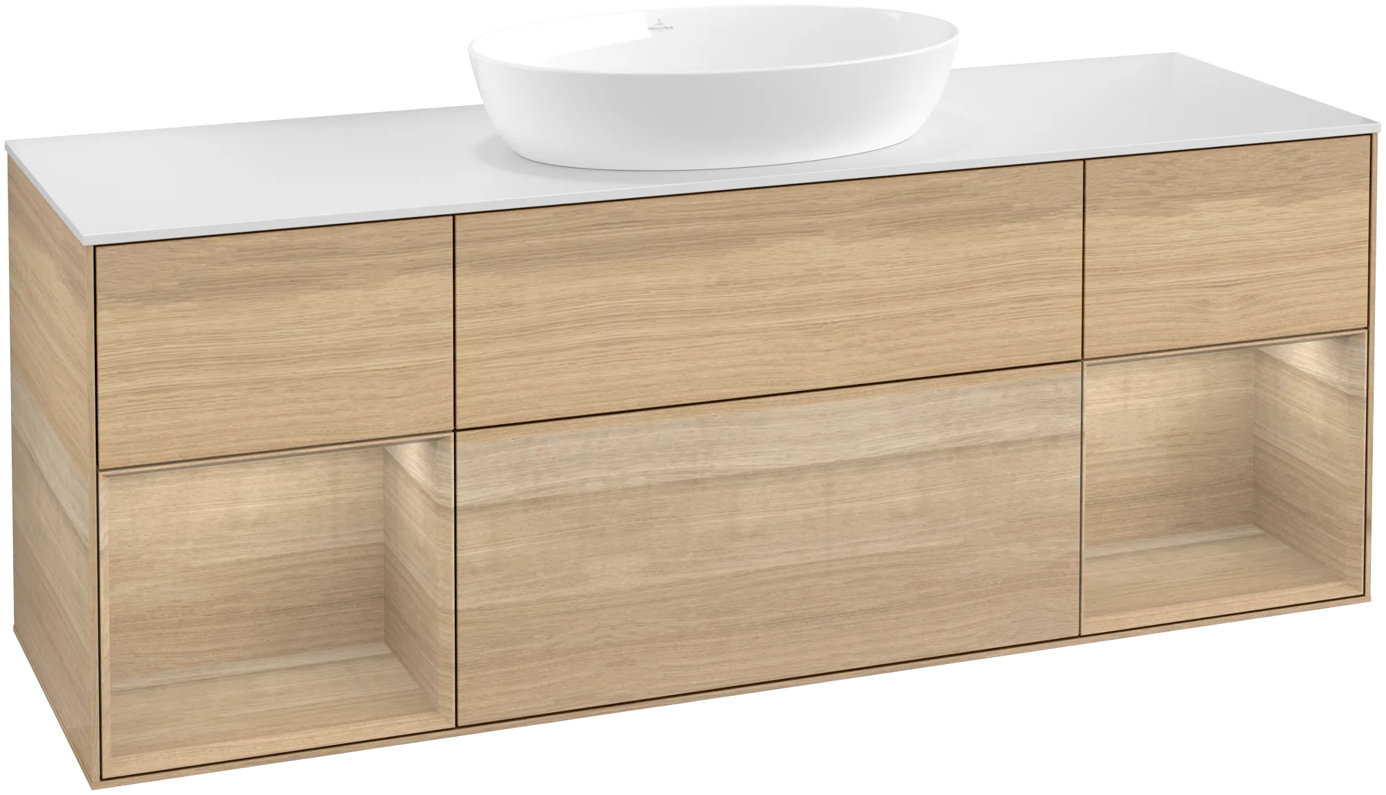 Villeroy & Boch Waschtischunterschrank „Finion“ für Schrankwaschtisch 1600 × 603 × 501 mm Oak Veneer, für Becken mittig, ohne Hahnlochbohrung