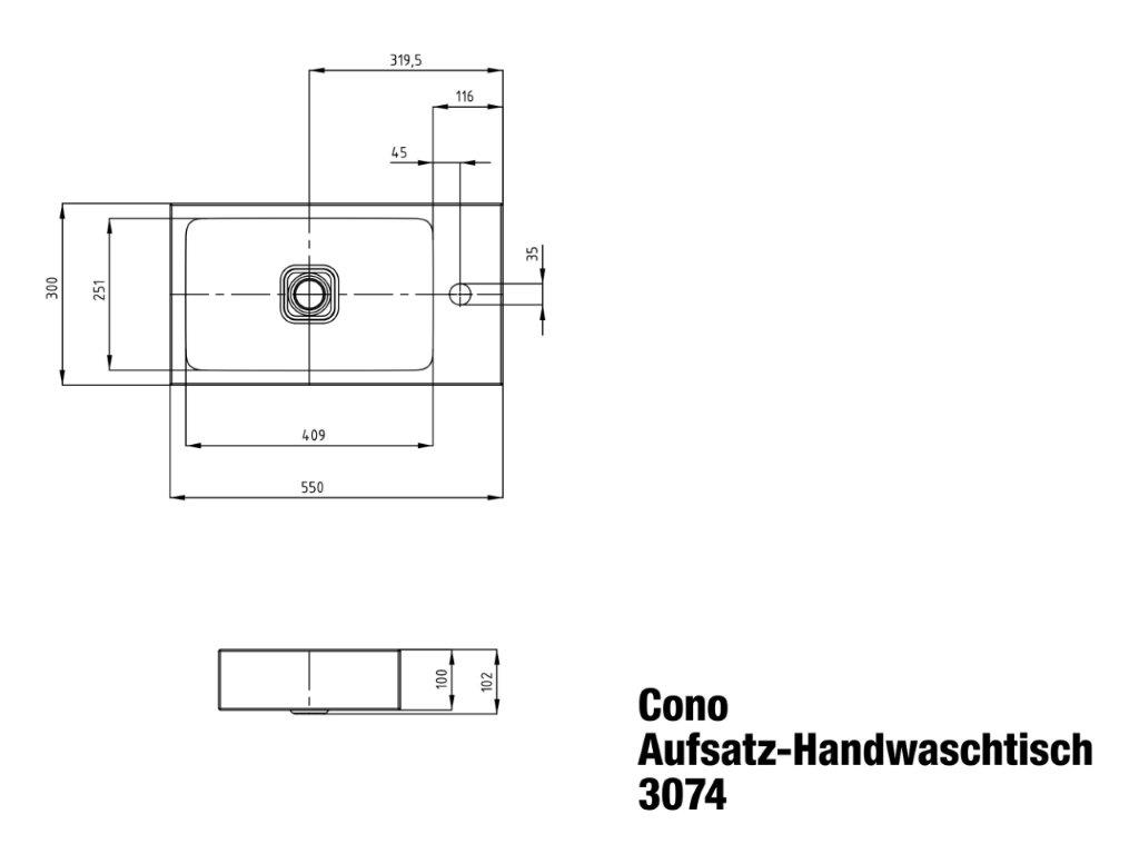 Aufsatzwaschtisch „Cono“ 55 × 30 cm, ohne Überlauf, mittig, ohne Hahnlochbohrung in cool grey 70 mit Perl-Effekt