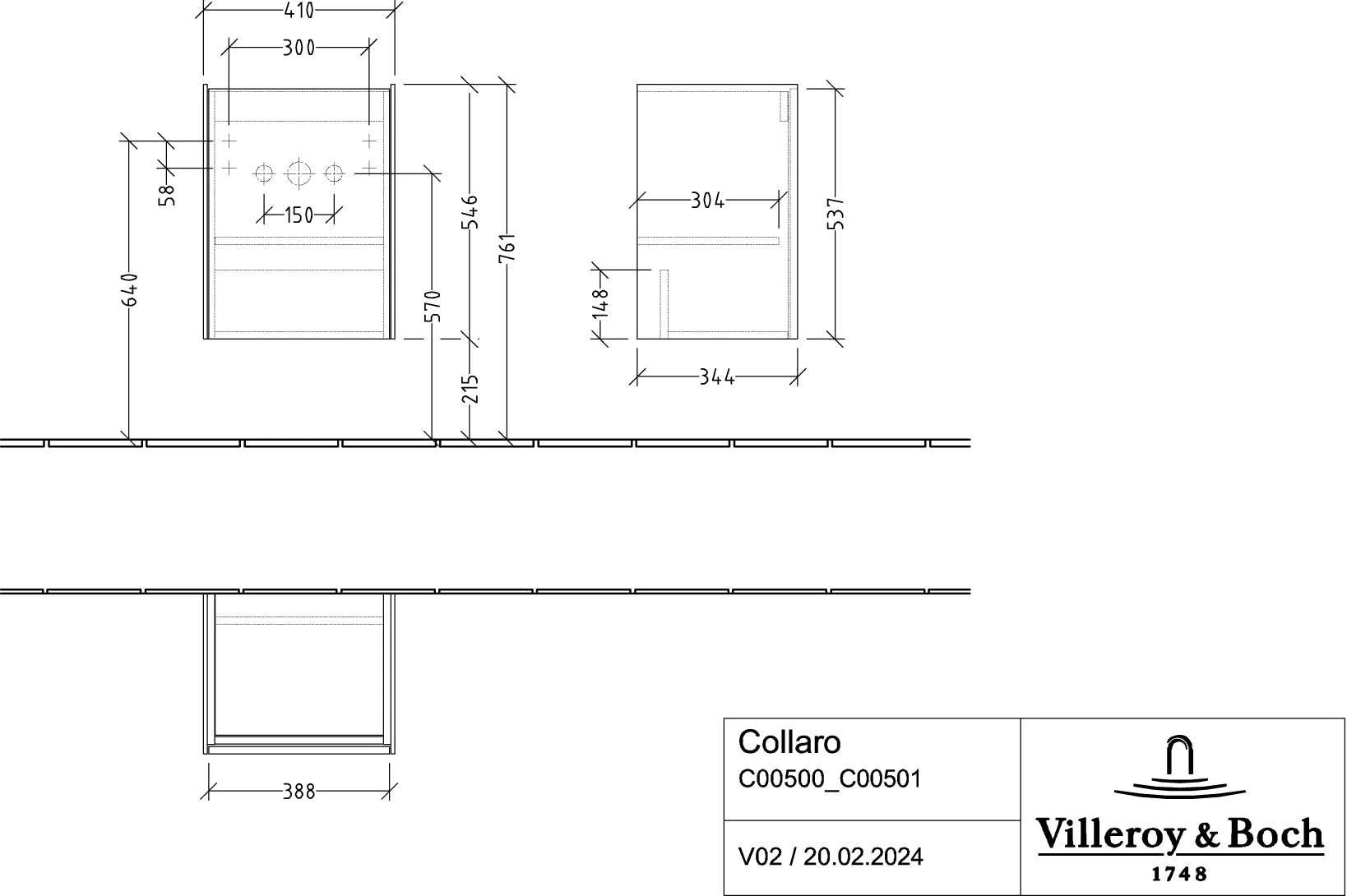 Villeroy & Boch Waschtischunterschrank mit Tür „Collaro“ 410 × 546 × 344 mm Glossy Grey, für Becken mittig, Anschlag links, ohne Beleuchtung Villeroy & Boch Waschtischunterschrank mit Tür „Collaro“ 410 × 546 × 344 mm Glossy Grey, für Becken mittig, Anschlag links, ohne Beleuchtung