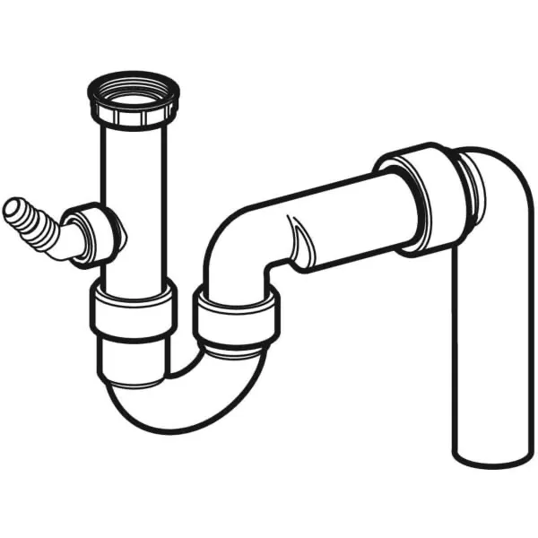 Rohrbogengeruchsverschluss für Spülbecken, mit Winkelschlauchtülle, Abgang vertikal: d=50mm, G=1 1/2″, weiß-alpin