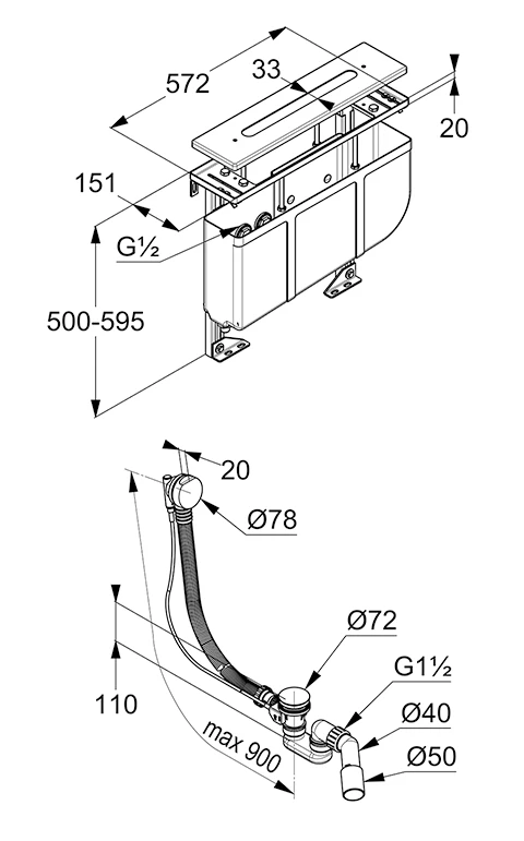Montageeinheit RohbauSet für 4Loch Armaturen chrom Montageeinheit RohbauSet für 4Loch Armaturen chrom
