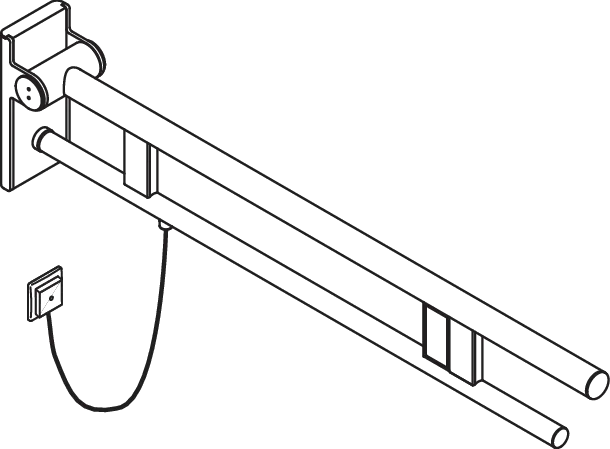Stützklappgriff Duo, Design A des Systems 900, Edelstahl, PVD, Ausladung 900 mm, mit Spülauslösung (E-Ausführung), Ausführung rechts, in Farbe CK (messing glänzend) Stützklappgriff Duo, Design A des Systems 900, Edelstahl, PVD, Ausladung 900 mm, mit Spülauslösung (E-Ausführung), Ausführung rechts, in Farbe CK (messing glänzend)
