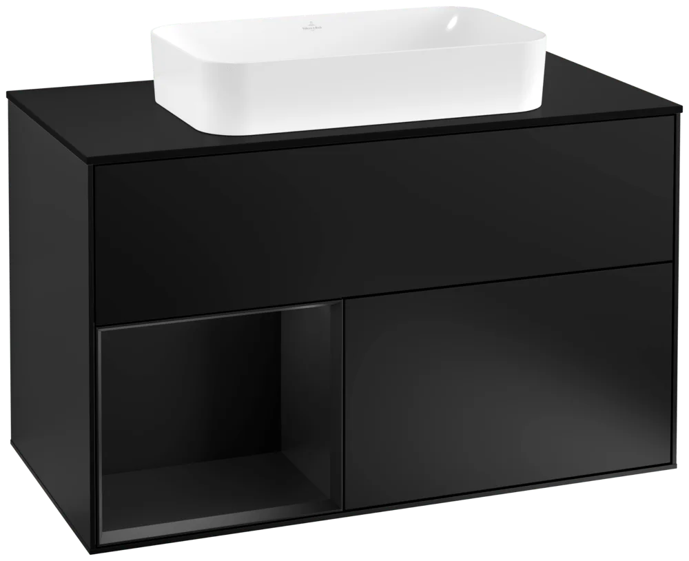 Villeroy & Boch Waschbeckenunterschrank Finion F24 in Black Matt Lacquer, 1000x603x501mm, mit Beleuchtung und Push-to-open Funktion