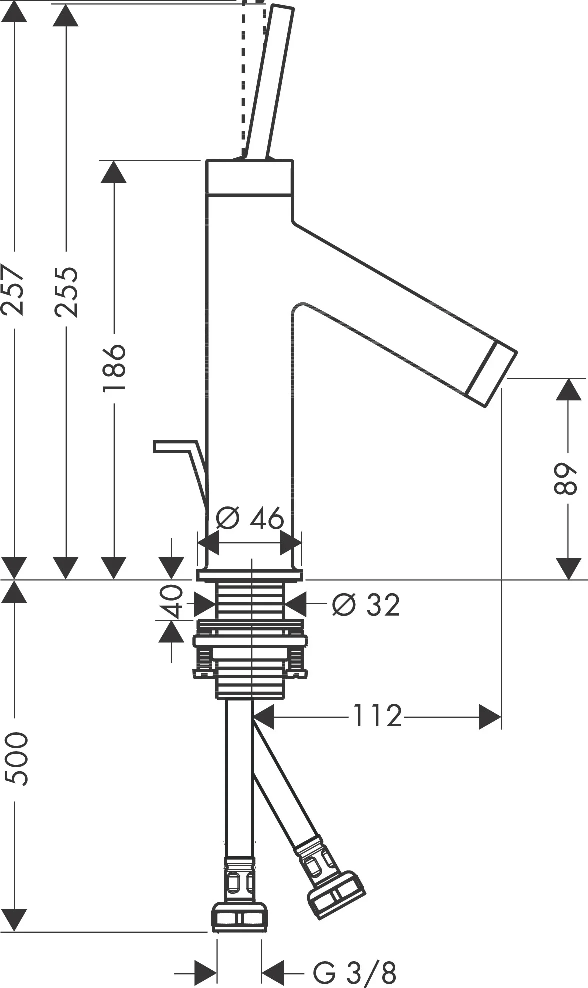 Hansgrohe AXOR Starck Einhebel-Waschtischmischer 90, Chrom, Ausladung 112 mm, Auslaufhöhe 89 mm, Pingriff, Normalstrahl, max. Durchfluss 5 l/min