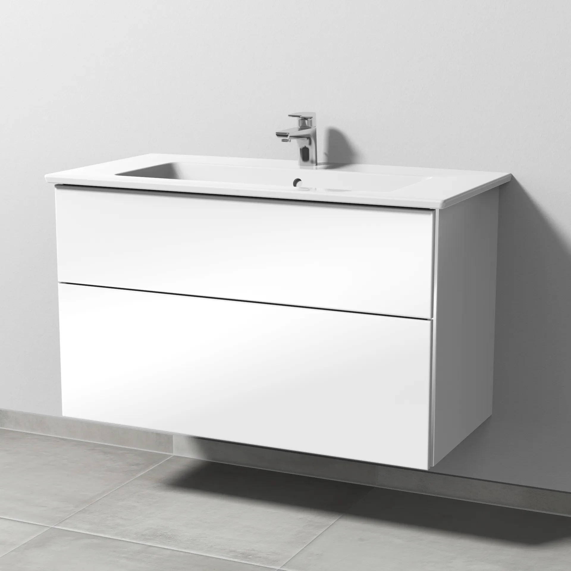 Sanipa Keramik-Waschtisch-Set mit Waschtischunterschrank „3way“ 95,5 × 47,8 × 59,1 cm in Weiß (glanz), mittig