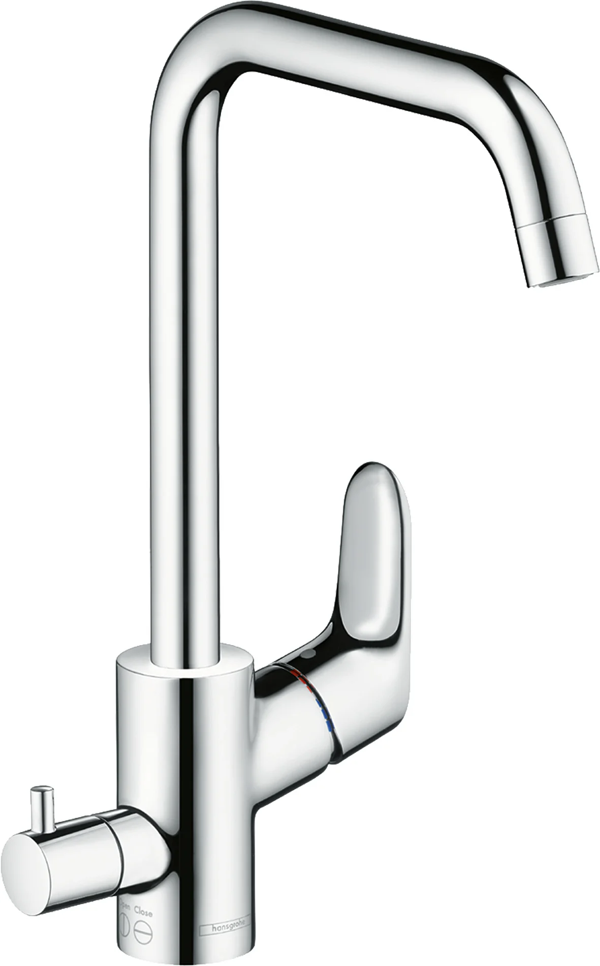 Hansgrohe Focus M41 Einhebel-Küchenmischer 260, Geräteabsperrventil, Chrom, Schwenkbereich einstellbar in 3 Stufen auf 110°, 150° oder 360°, Normalstrahl, maximale Durchflussmenge bei 3 bar: 12 l/min, Keramikmischsystem, Temperaturbegrenzung einstellbar