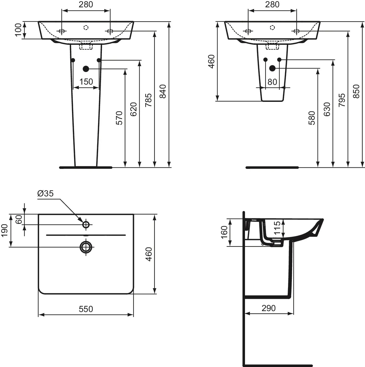 Waschbecken „ConnectAir“ 55 × 46 × 16 cm, Hahnlochposition mittig in Weiß Waschbecken „ConnectAir“ 55 × 46 × 16 cm, Hahnlochposition mittig in Weiß