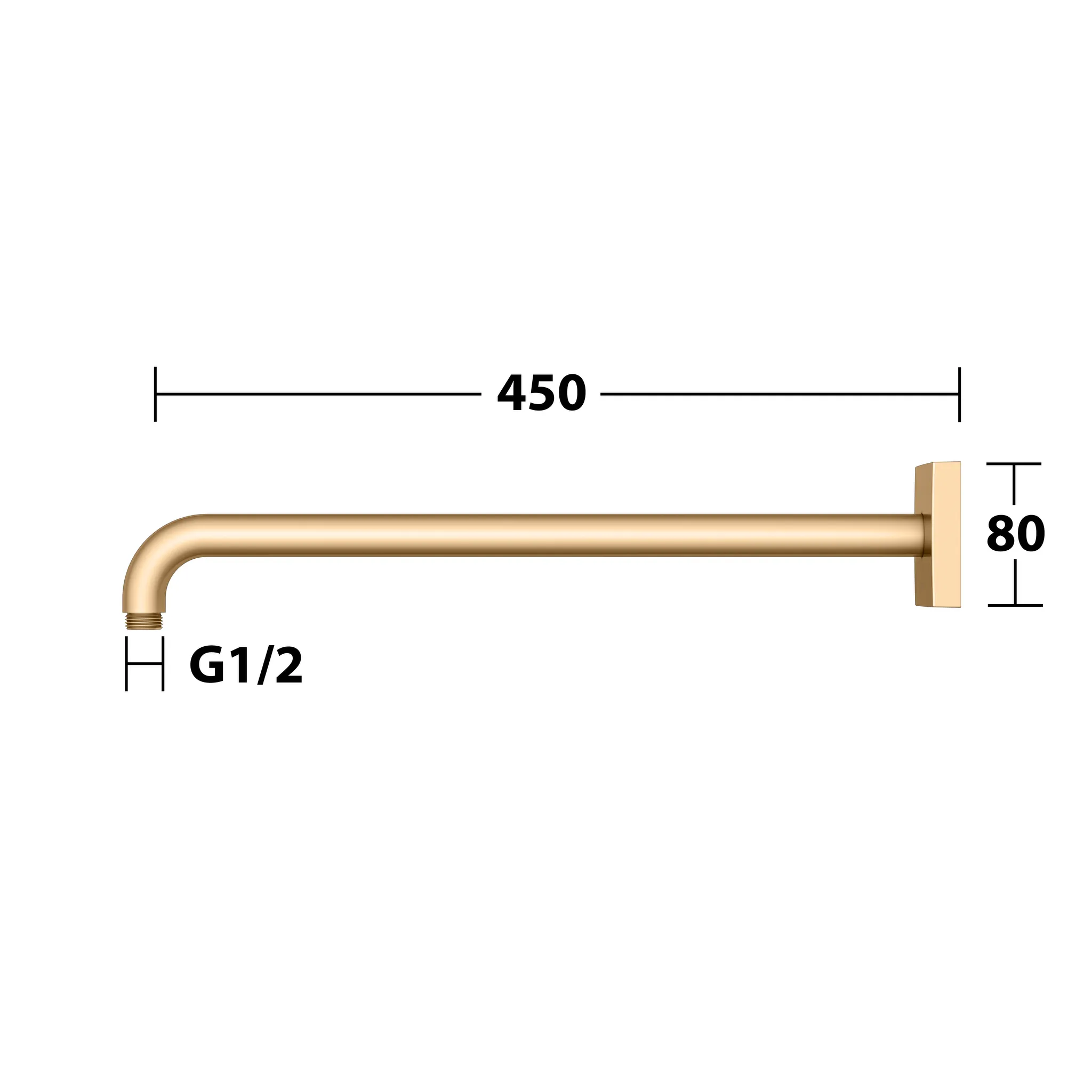 KEUCO Brausearm Wandmontage eckig Ausladung 450 mm Messing gebürstet KEUCO Brausearm Wandmontage eckig Ausladung 450 mm Messing gebürstet