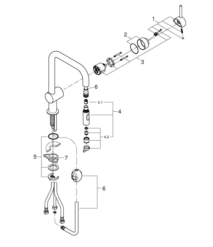 Einhand-Spültischbatterie Minta 32322_2, U-Auslauf, Einlochmontage, herausziehbare Dual Spülbrause, eigensicher, chrom