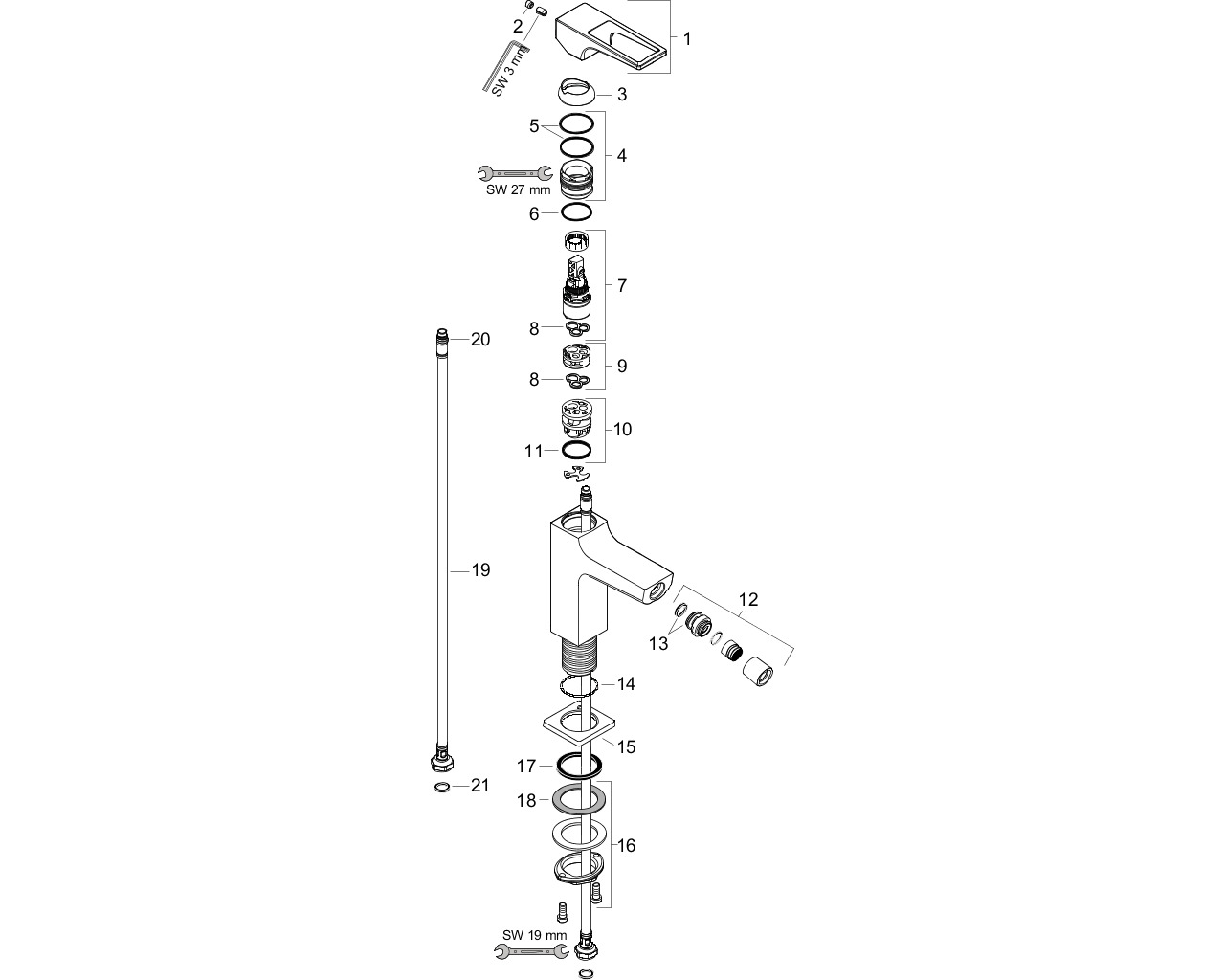 Bidetmischer Metropol Bügelgriff mit Push-Open Ablaufgarnitur chrom