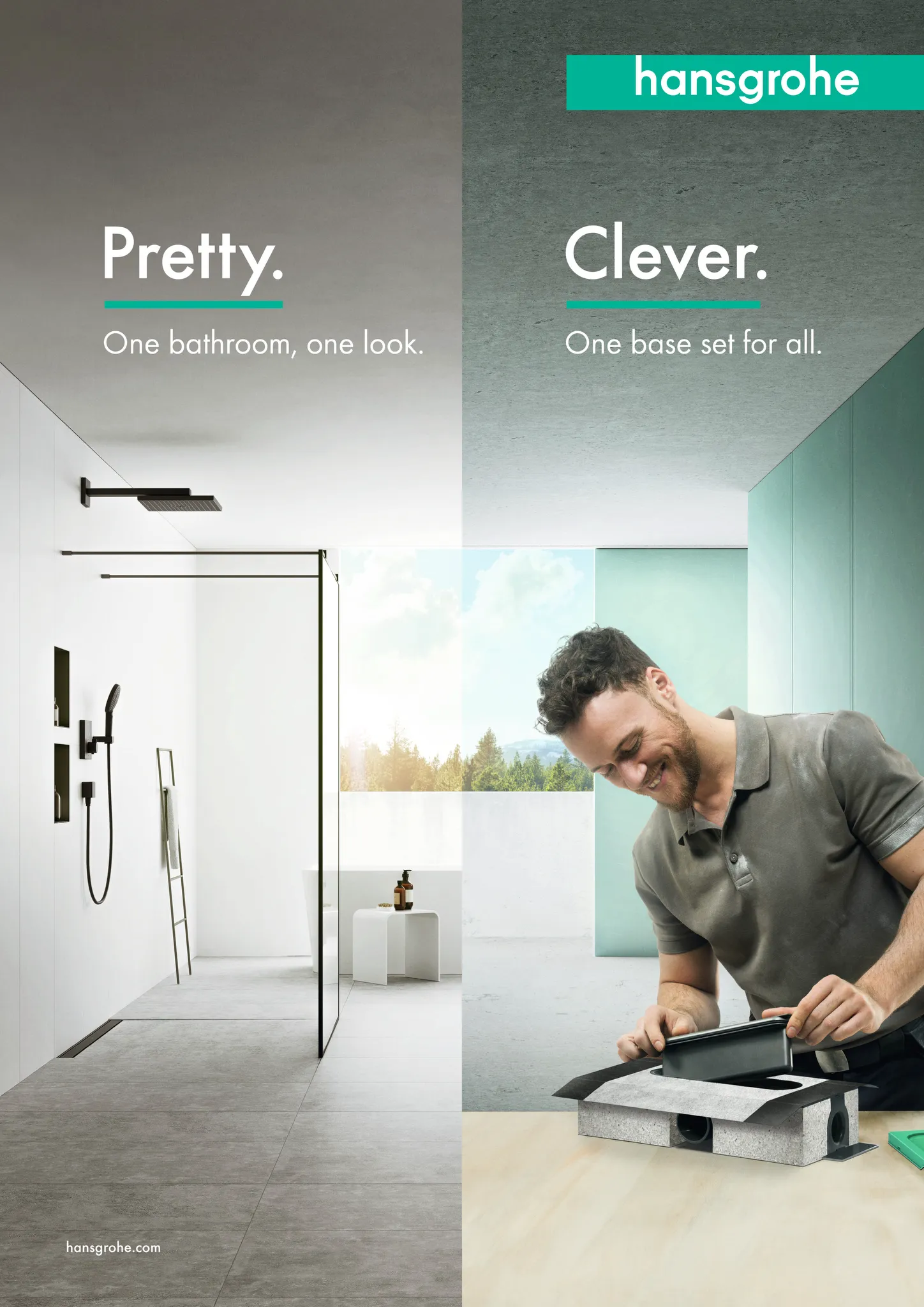 Hansgrohe uBox universal Ablaufgehäuse für Duschrinnen – 3-seitiger Anschluss DN50, waagerechter Auslass, Sperrwasserhöhe 50 mm, Mindestbauhöhe 75 mm
