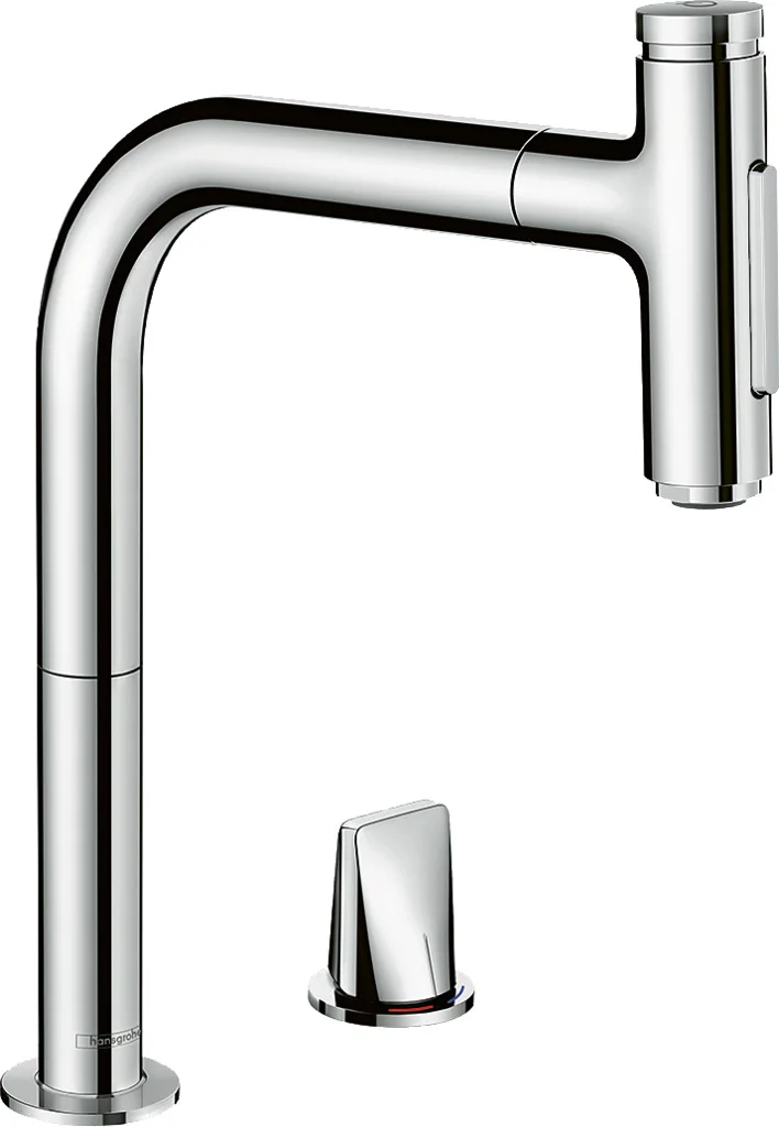 Hansgrohe Metris Select M71 2-Loch Einhebel-Küchenmischer mit Ausziehbrause, Chrom, 35 mm Bohrung, 200 mm ComfortZone, 110° oder 150° Schwenkbereich