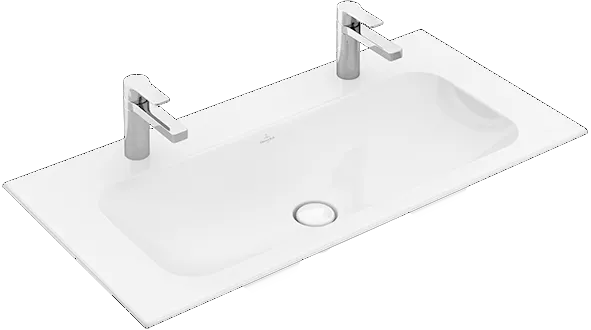 Villeroy & Boch Schrankwaschtisch aus TitanCeram „Finion“ 1000 × 500 × 160 mm, Hahnlochposition links und rechts, mit Hahnlochbohrung in Weiß Alpin, mit CeramicPlus Villeroy & Boch Schrankwaschtisch aus TitanCeram „Finion“ 1000 × 500 × 160 mm, Hahnlochposition links und rechts, mit Hahnlochbohrung in Weiß Alpin, mit CeramicPlus
