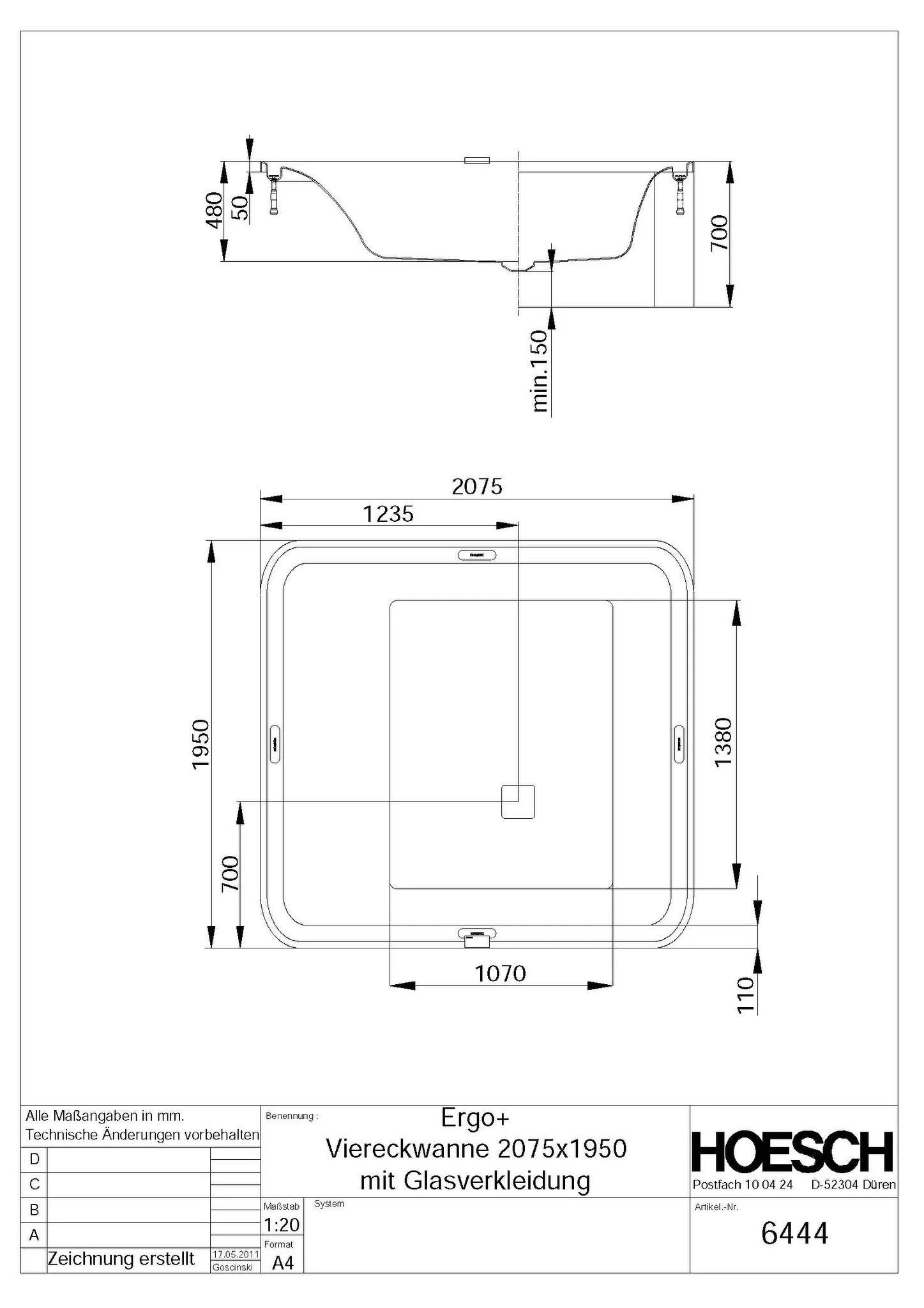 Hoesch Badewanne „Ergo+“ freistehend rechteck 207,5 × 195 cm in Weiß Hoesch Badewanne „Ergo+“ freistehend rechteck 207,5 × 195 cm in Weiß