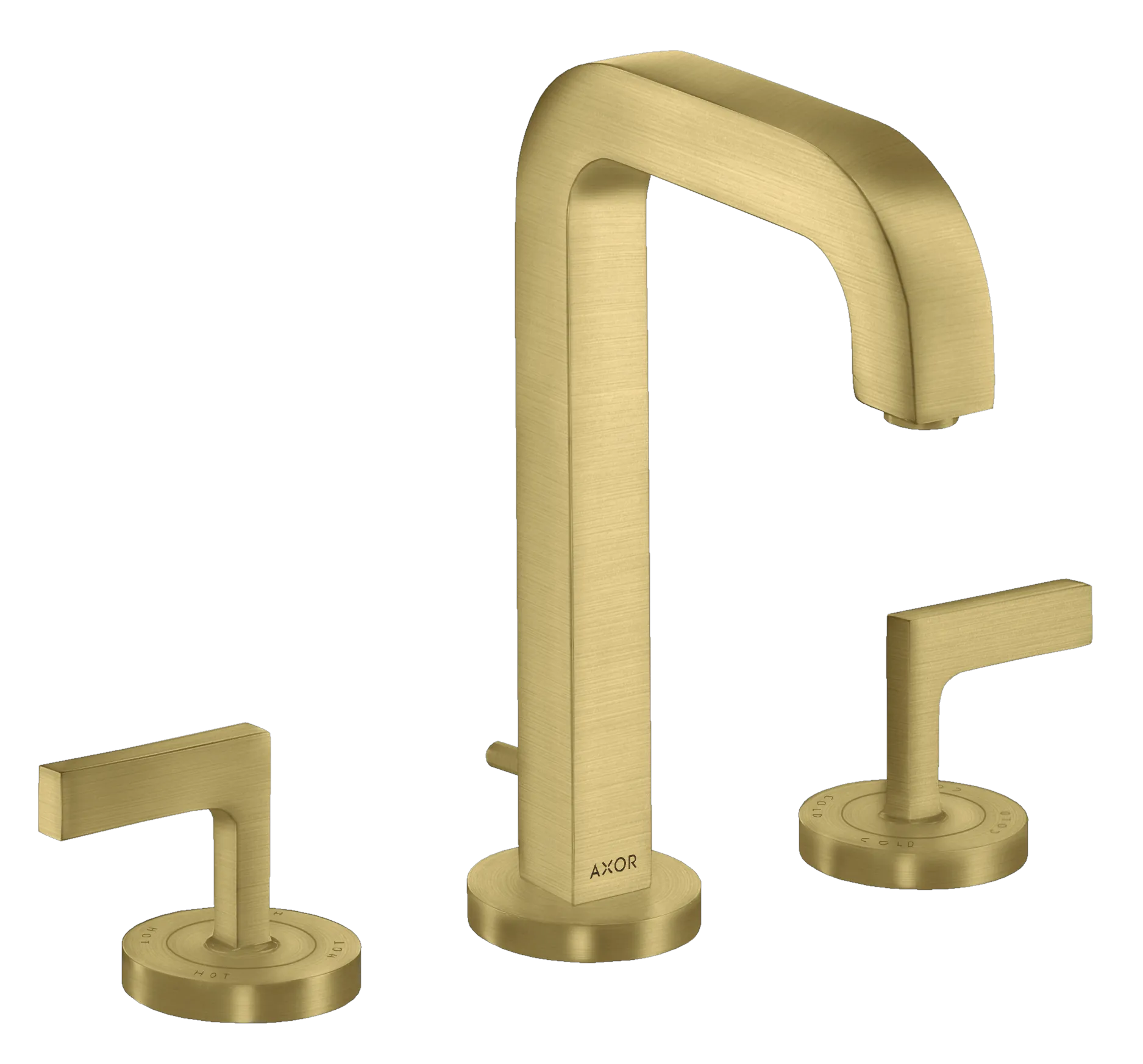 Hansgrohe AXOR Citterio 3-Loch Waschtischarmatur mit Hebelgriffen, Brushed Brass, ComfortZone 170, Ausladung 140 mm, Auslaufhöhe 166 mm