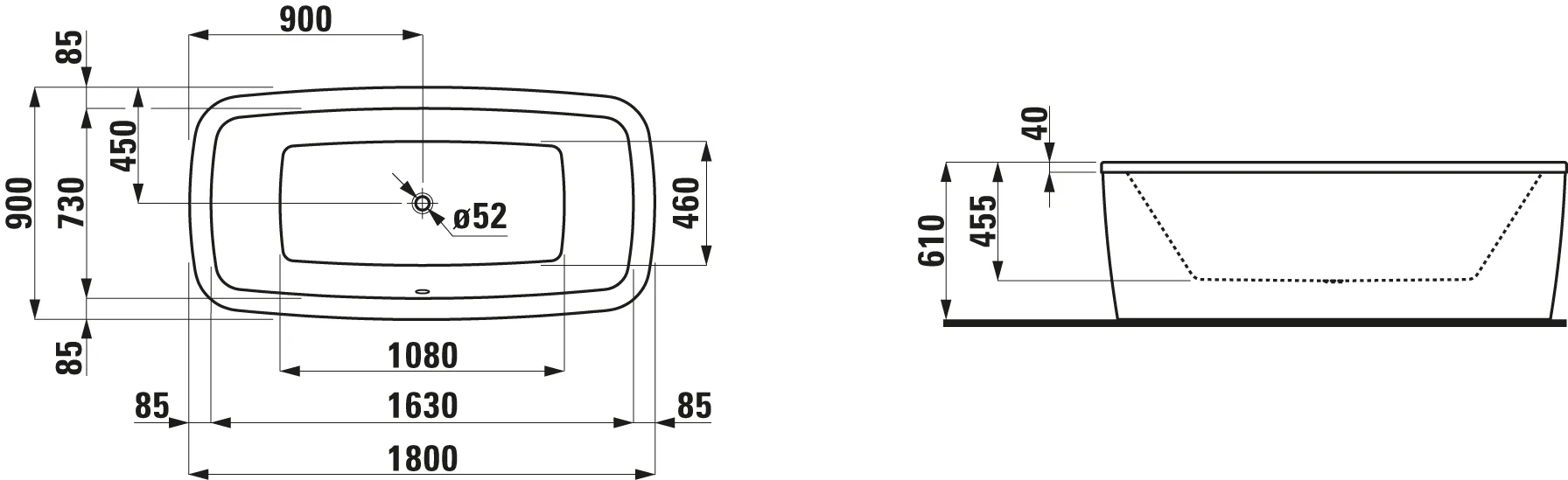 Laufen Palomba Collection Badewanne H231800, 900x1800x610, Sanitäracryl, weiß Laufen Palomba Collection Badewanne H231800, 900x1800x610, Sanitäracryl, weiß