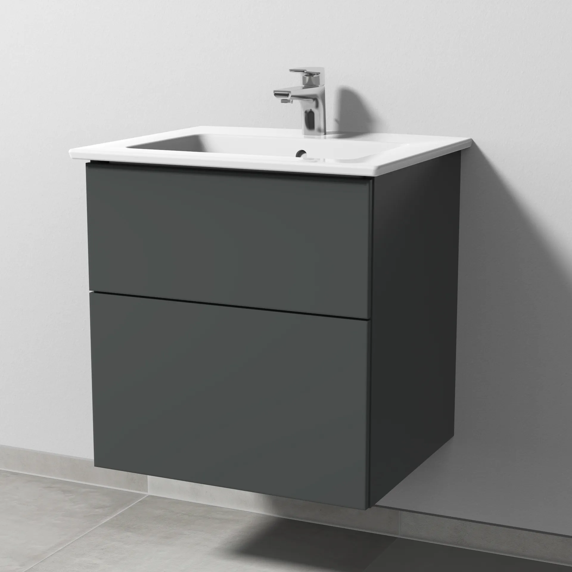 Sanipa Keramik-Waschtisch-Set mit Waschtischunterschrank „3way“ 55,5 × 47,7 × 59,1 cm in Anthrazit (matt), mittig