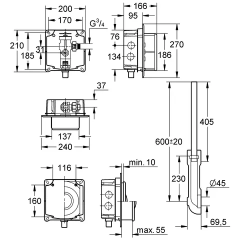 Druckspüler für WC 37048, Wandeinbau, DN 20, mit Anschluss für Magnetventil Druckspüler für WC 37048, Wandeinbau, DN 20, mit Anschluss für Magnetventil