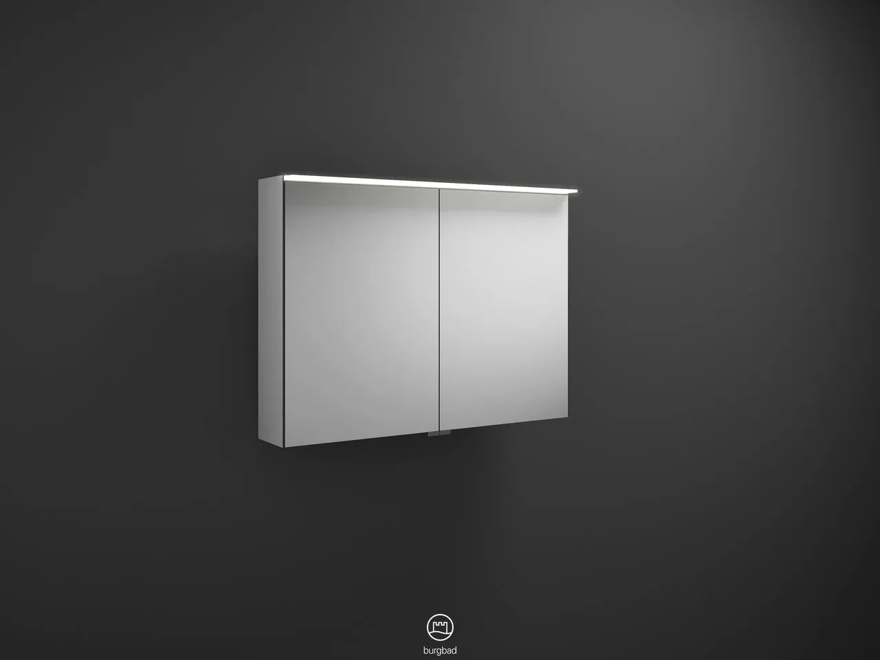 Spiegelschrank RL10 von burgbad - beidseitig verspiegelt, LED-Aufsatzleuchte 4200 K, Anthrazitgrau, 906 x 200 mm, Höhe 710 mm