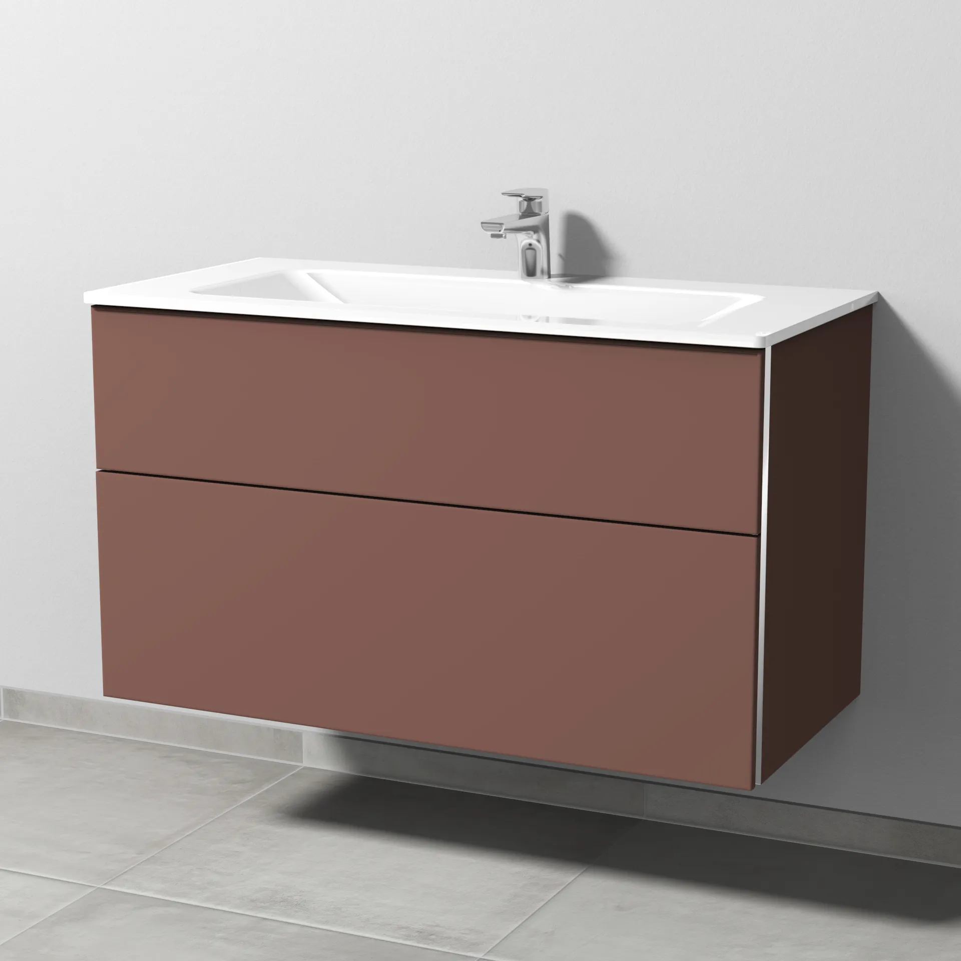 Sanipa Glas-Waschtisch-Waschtischunterschrank mit Waschtischunterschrank „3way“ 1000 × 582 × 487 mm in Wine-Red, mit Hahnlochbohrung