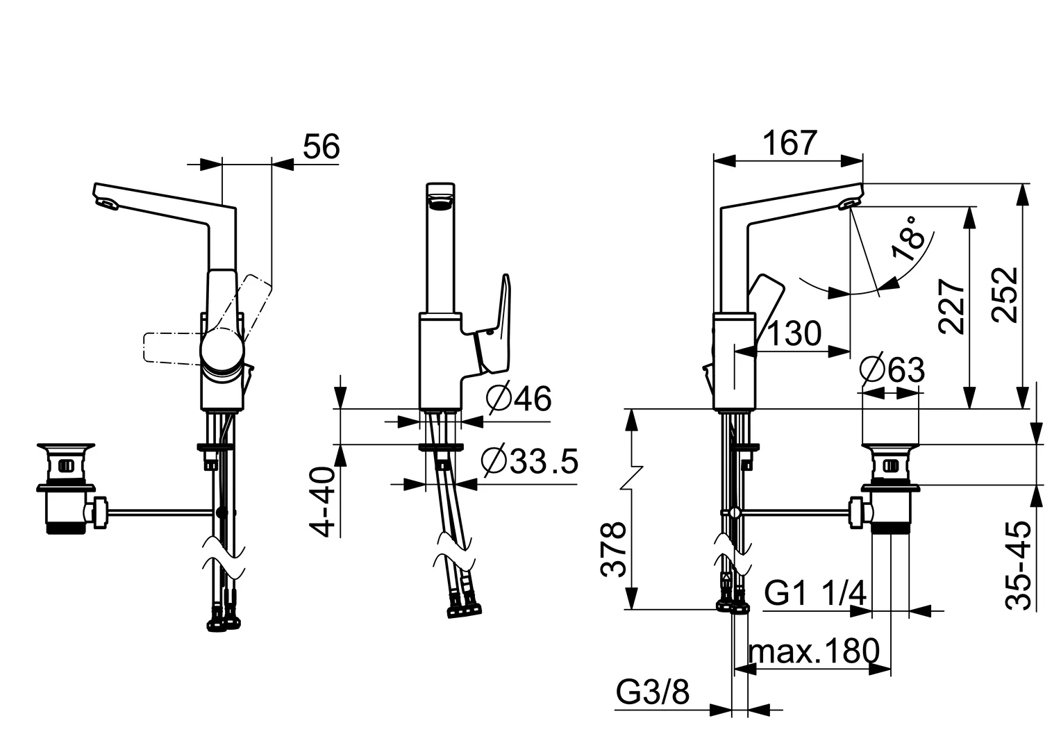 HansaTWIST Waschtischarmatur HansaTWIST 0954 Zugstangenablaufgarnitur Ausladung 130 mm DN15 Chrom