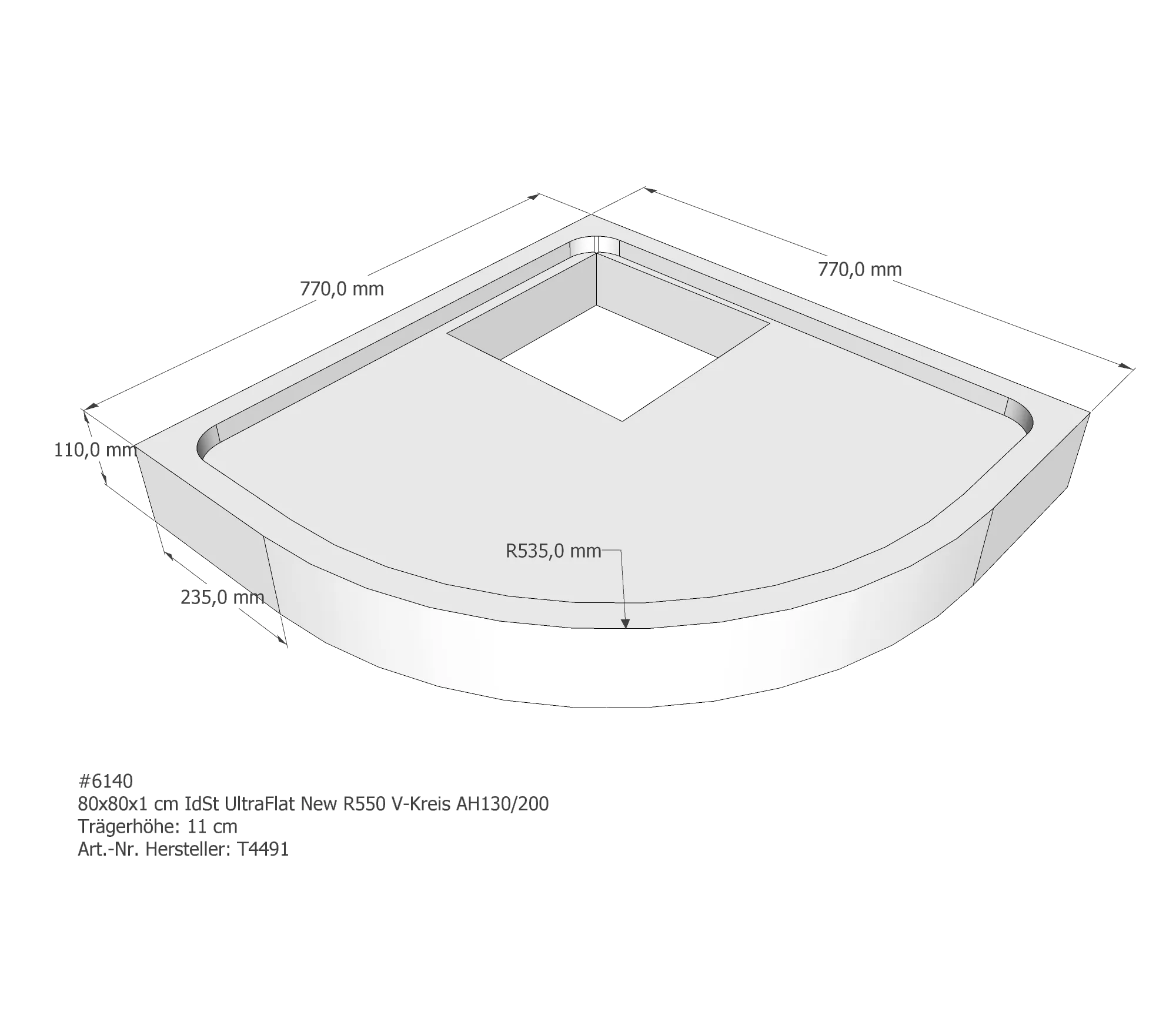 Duschwannenträger passend für Ideal Standard Ultra Flat New V-Kreis 80 × 80 × 1 cm