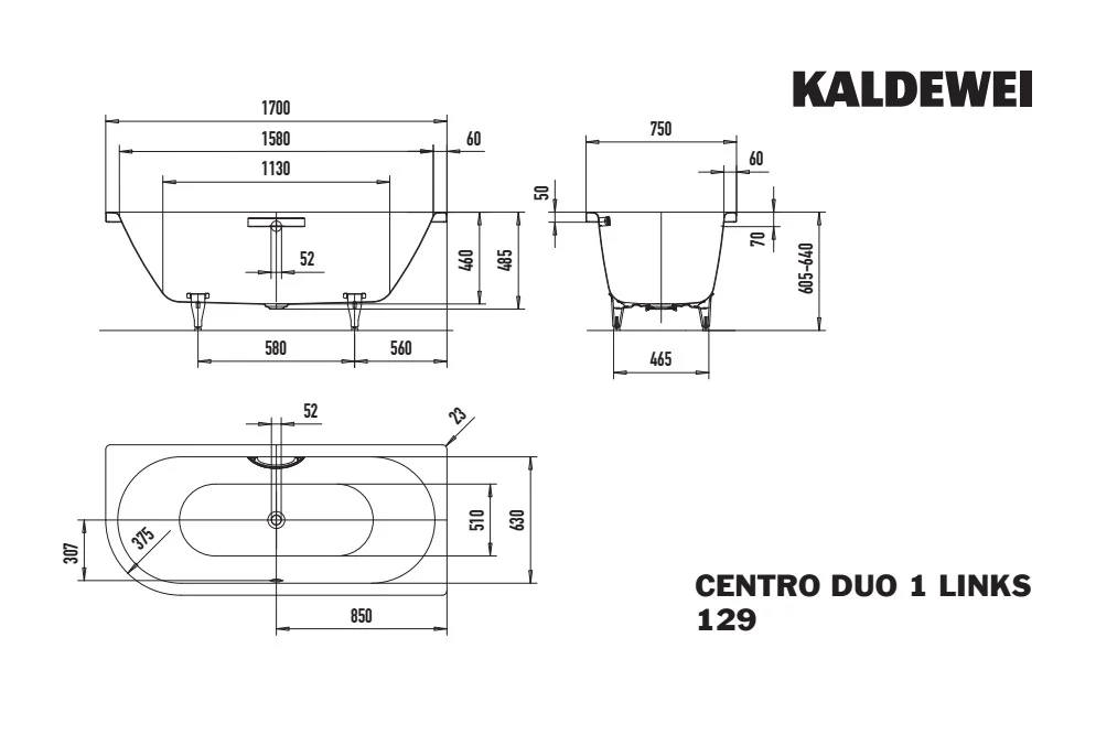 Kaldewei CENTRO DUO 1 LINKS Badewanne, oval, 1700x750 mm, schwarz, Perl-Effekt, Vollantislip Kaldewei CENTRO DUO 1 LINKS Badewanne, oval, 1700x750 mm, schwarz, Perl-Effekt, Vollantislip