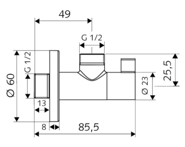 Design-Eckventil mit Regulierfunktion WING, Schubrosette Ø 60 mm, DN 15 G 1/2 AG, DN 15 G 1/2 AG, chrom Design-Eckventil mit Regulierfunktion WING, Schubrosette Ø 60 mm, DN 15 G 1/2 AG, DN 15 G 1/2 AG, chrom
